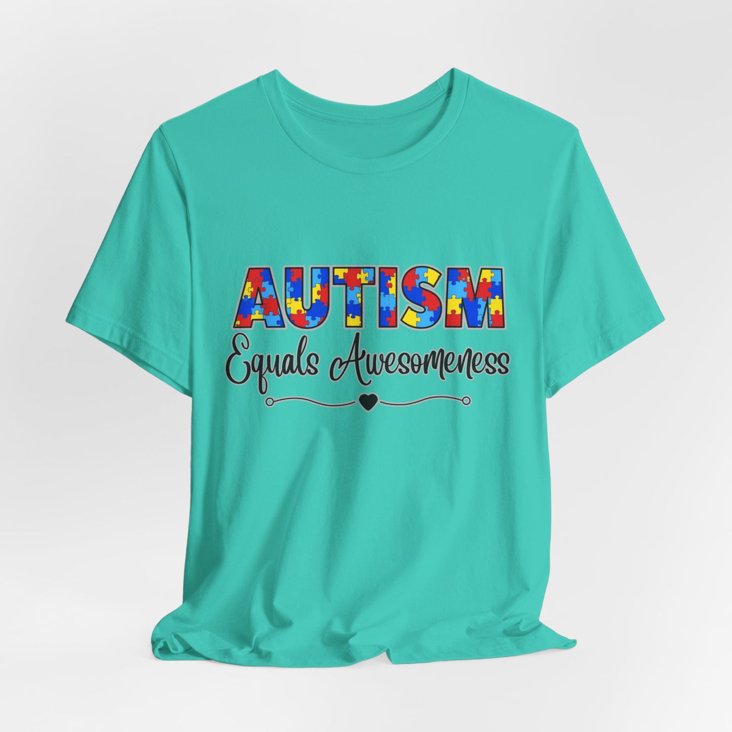 SunflowerPorchCo Autism Equals Awesomeness T-Shirt | Puzzle Heart Autism Awareness Tee