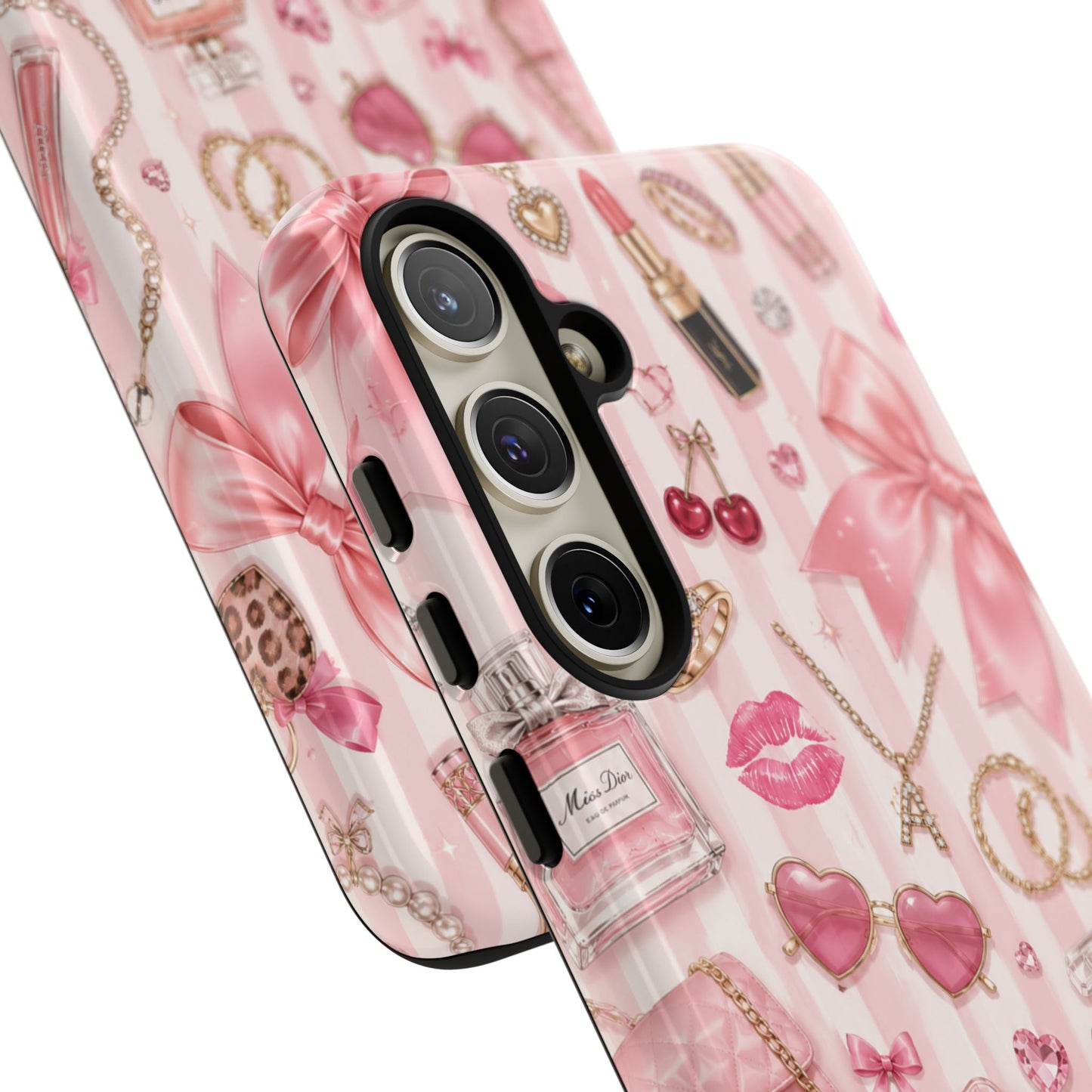 Pink Glam Pattern phone case | Makeup, bows, perfume, lipstick design