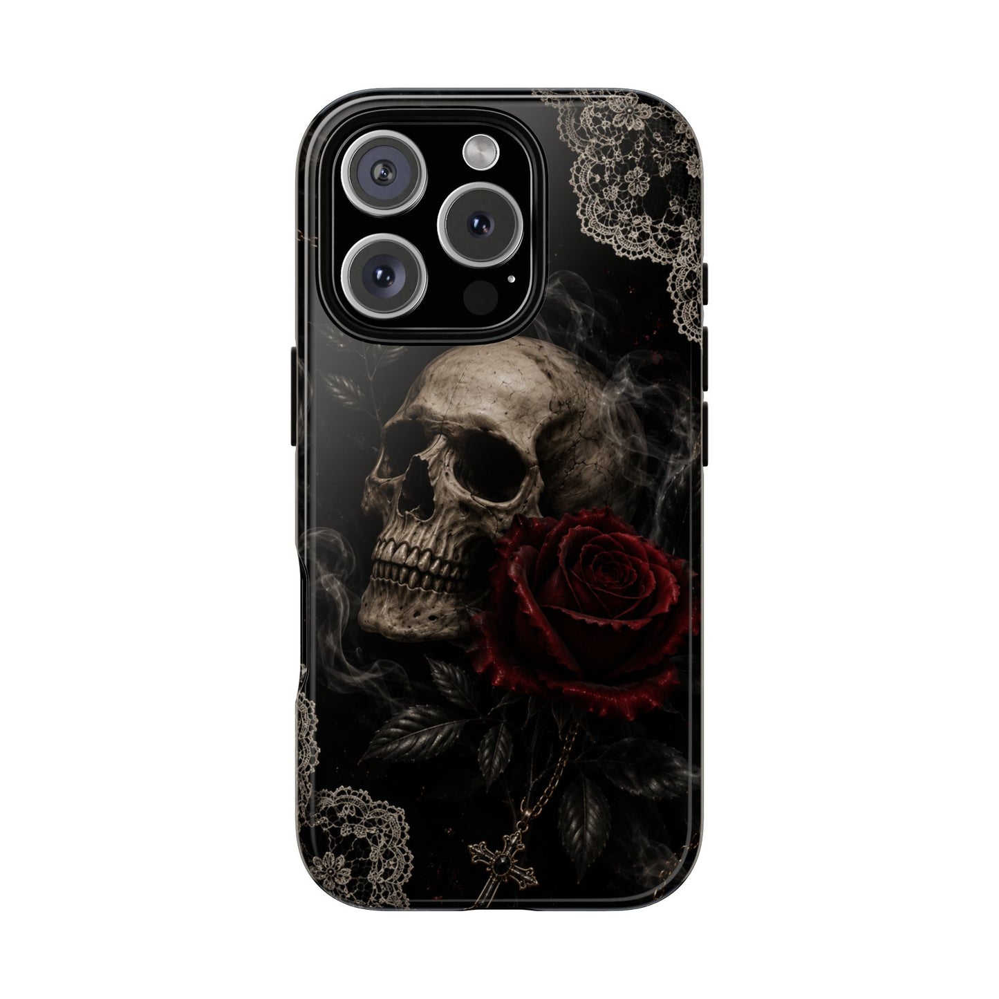 Sunflower Porch Co Skull with Red Rose phone case | Tough Cases