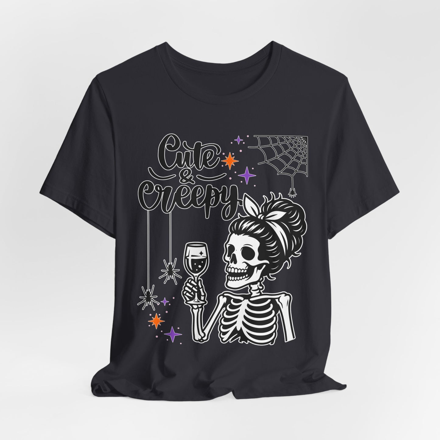 Cute & Creepy Skeleton Lady T-Shirt | Halloween Skull Wine Tee