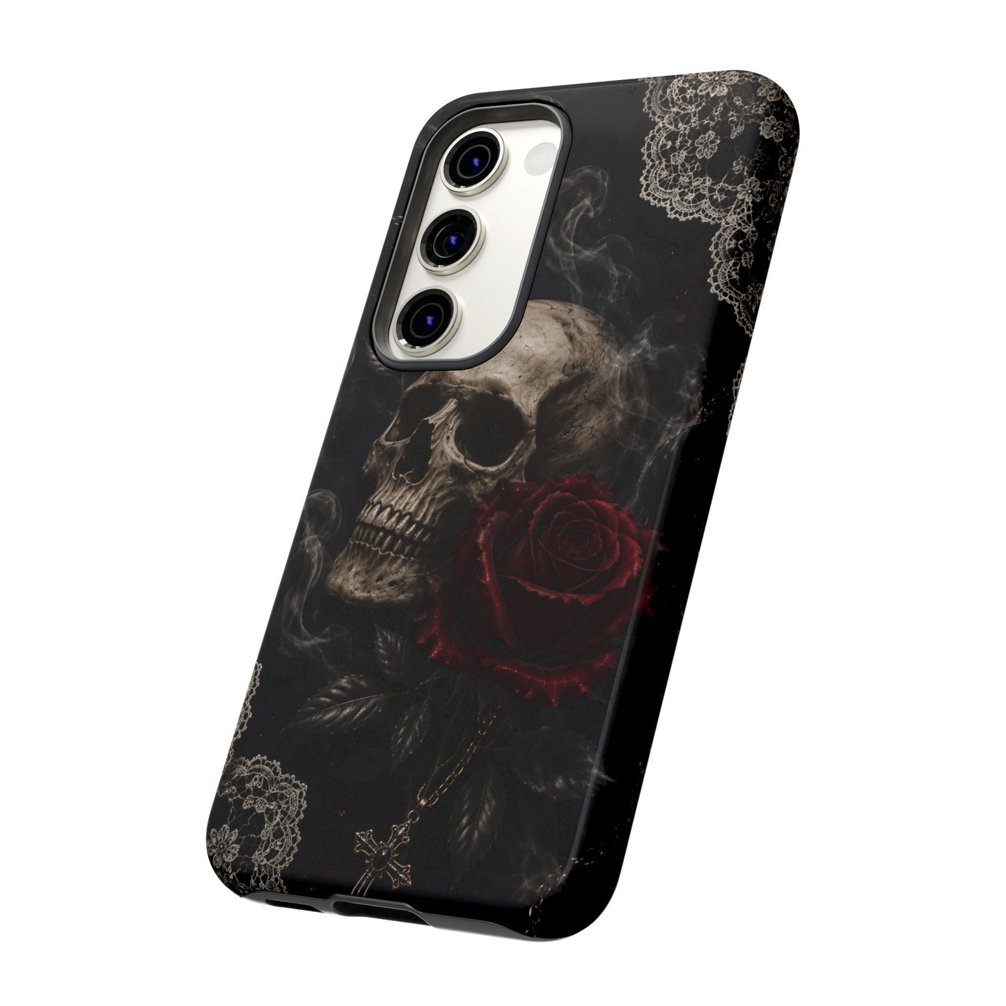 Sunflower Porch Co Skull with Red Rose phone case | Tough Cases