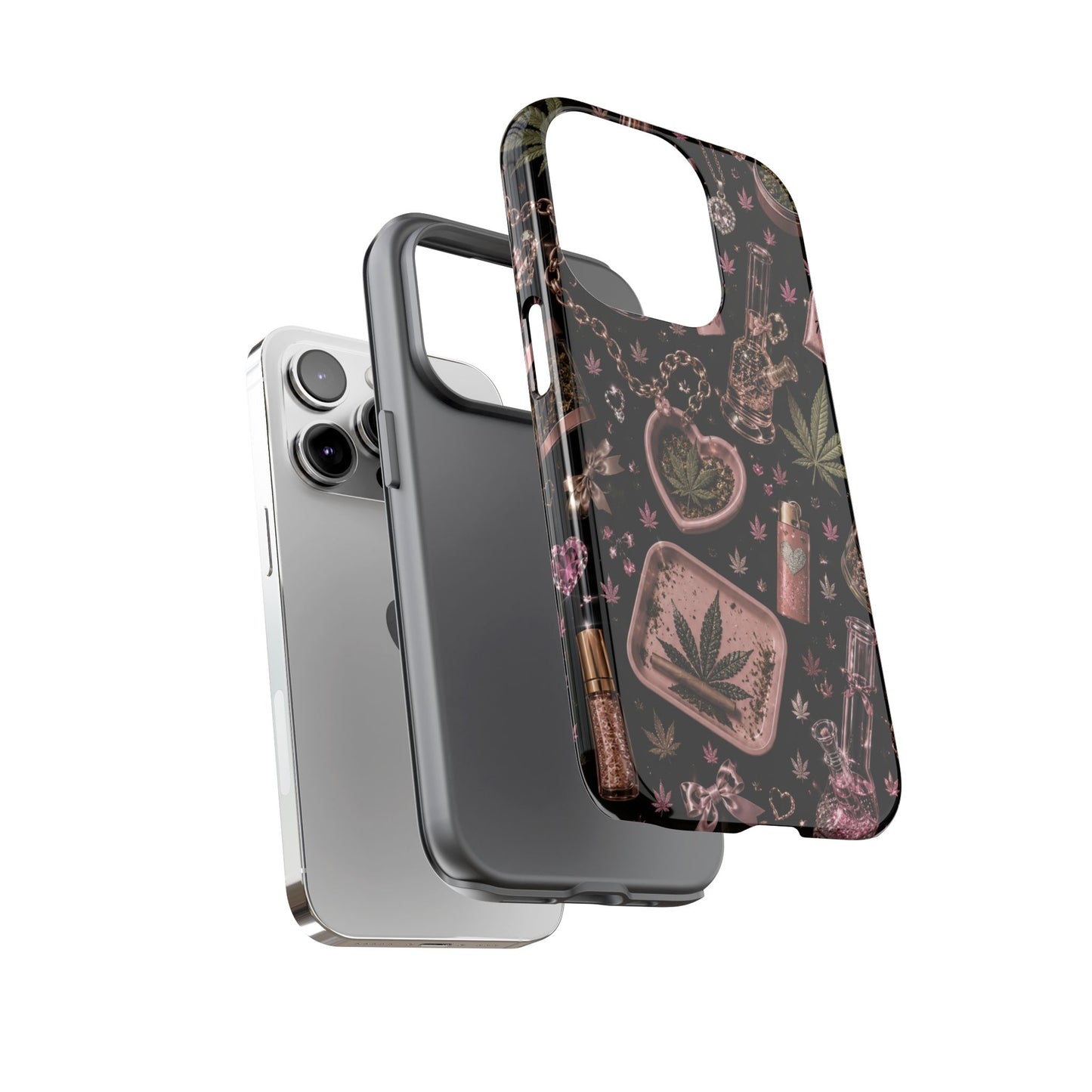 Sunflower Porch Co Pink Cannabis Pattern Tough Case | Weed Leaf Phone Case, Grinder & Lighter Design