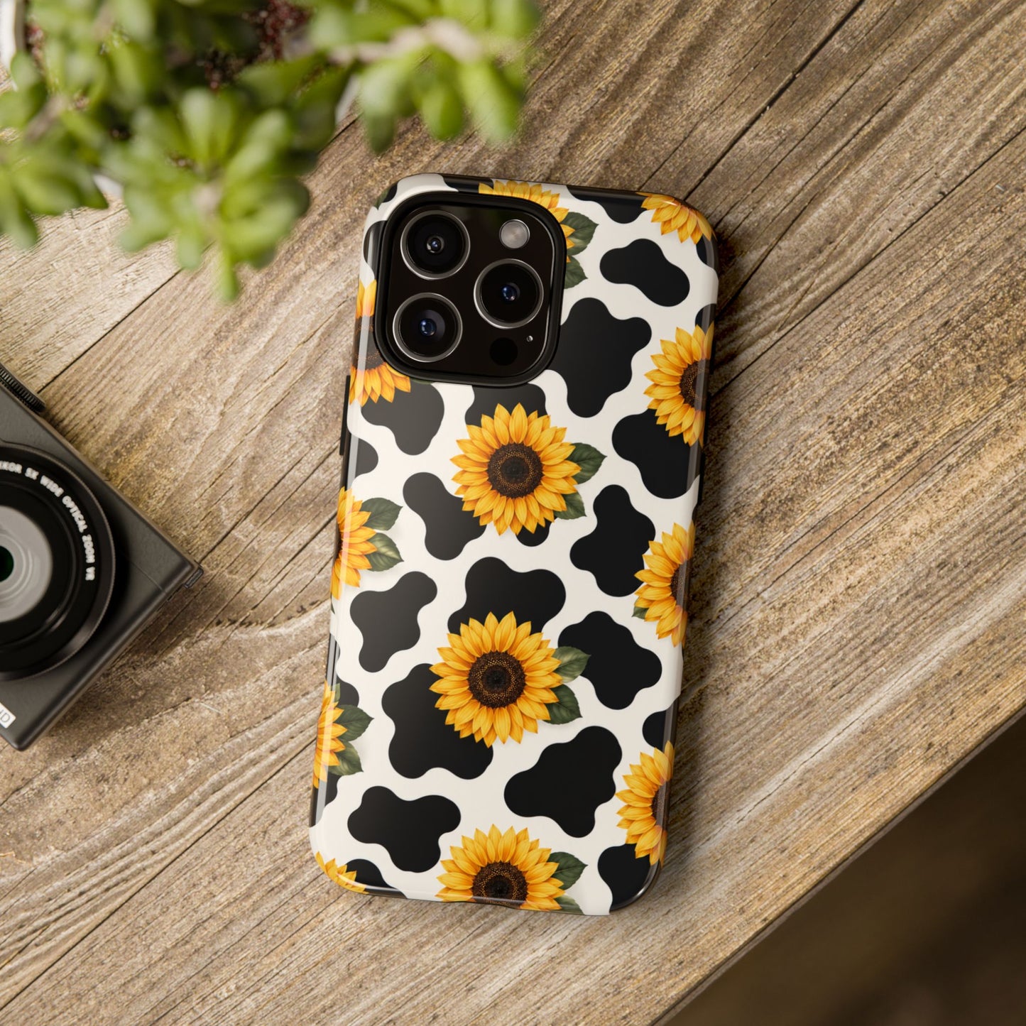 Sunflower Cow Print Tough Case | Phone Case, Floral Farm Animal Pattern