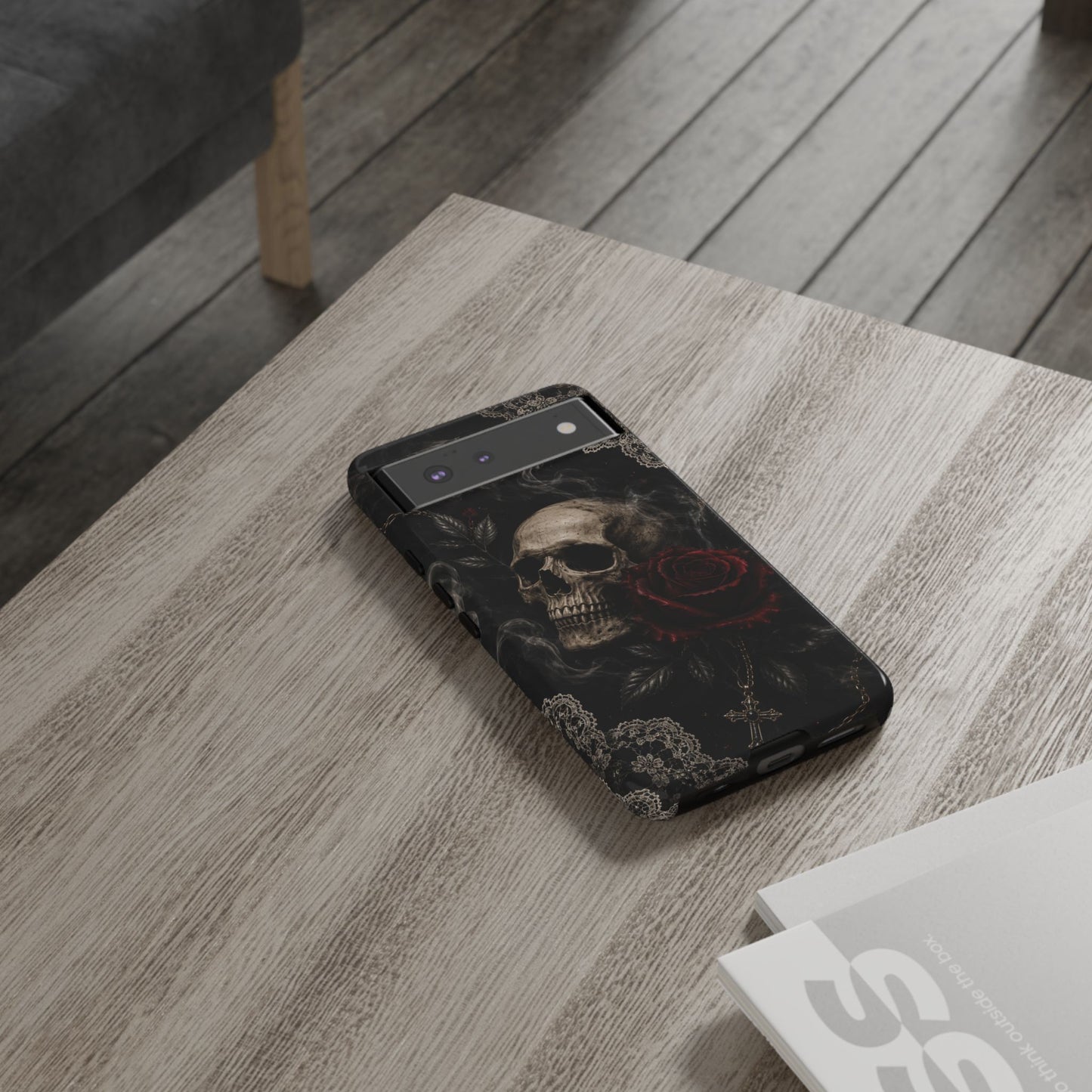 Sunflower Porch Co Skull with Red Rose phone case | Tough Cases