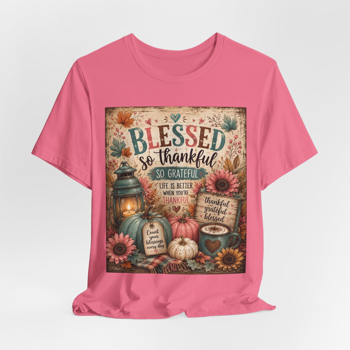 Sunflower Porch Co Blessed So Thankful Thanksgiving Tee | Fall Pumpkin Sunflower Tee
