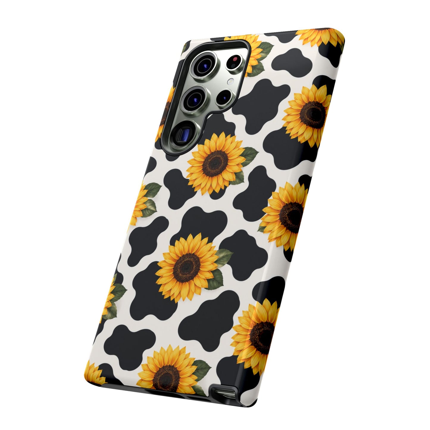 Sunflower Cow Print Tough Case | Phone Case, Floral Farm Animal Pattern