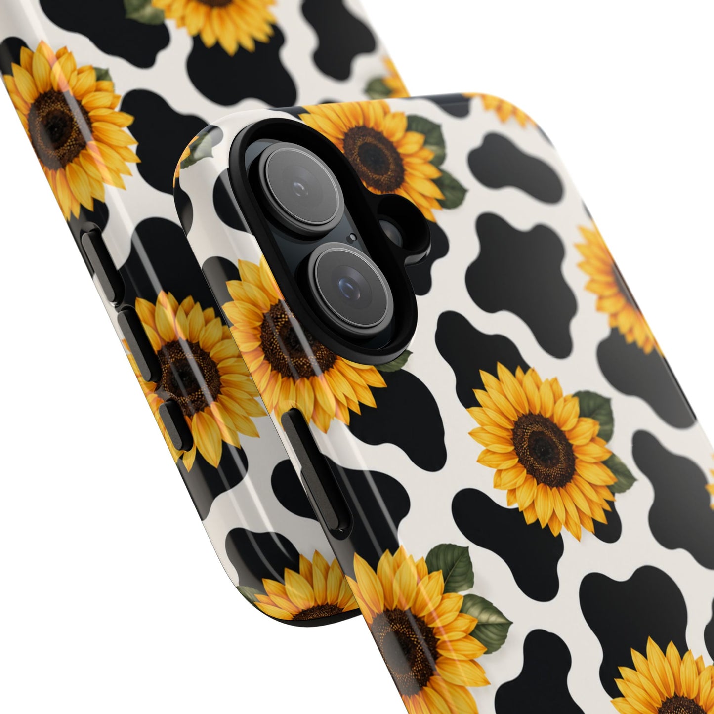 Sunflower Cow Print Tough Case | Phone Case, Floral Farm Animal Pattern