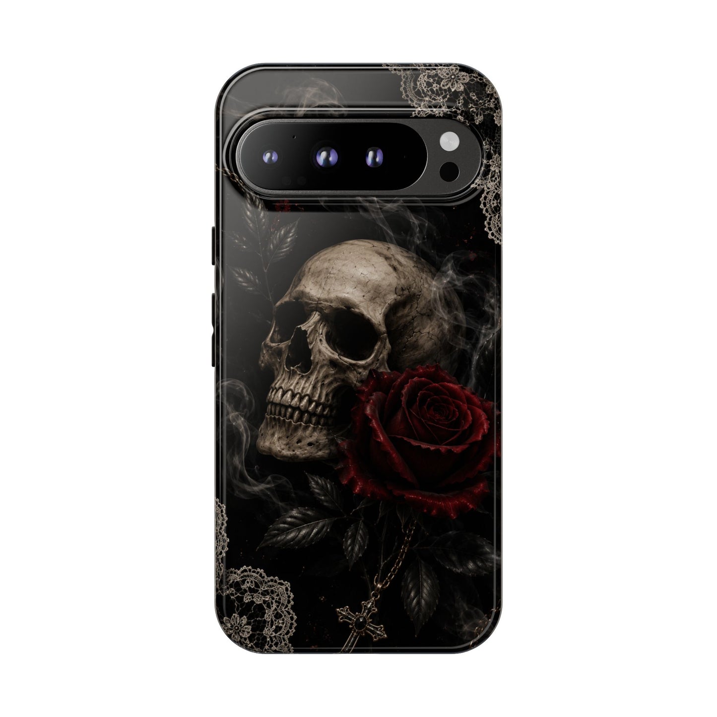 Sunflower Porch Co Skull with Red Rose phone case | Tough Cases