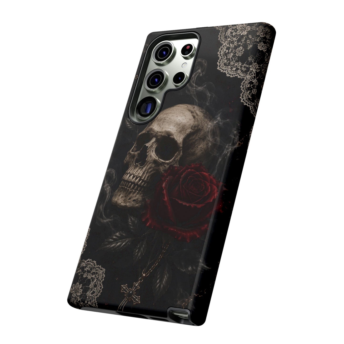 Sunflower Porch Co Skull with Red Rose phone case | Tough Cases