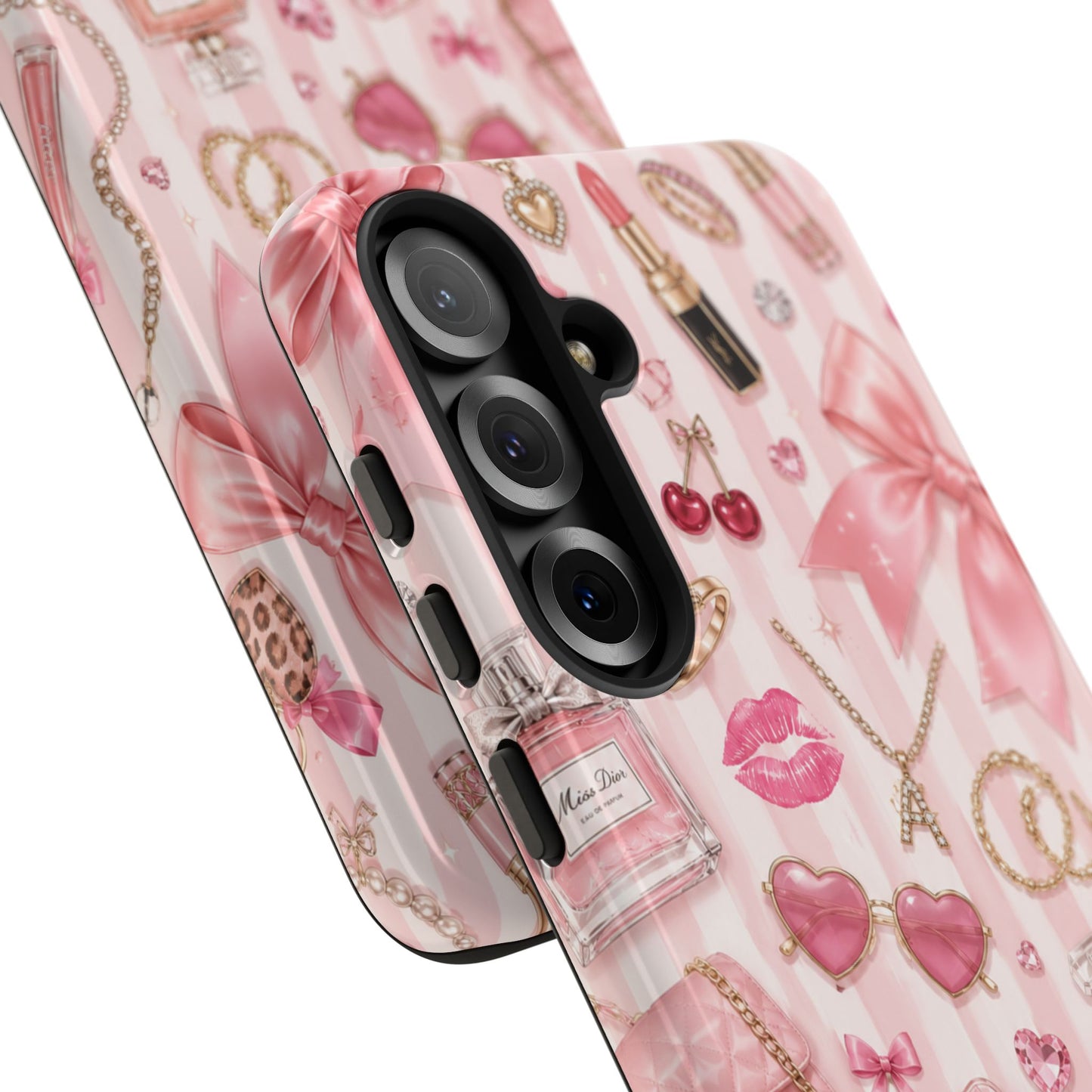 Pink Glam Pattern phone case | Makeup, bows, perfume, lipstick design
