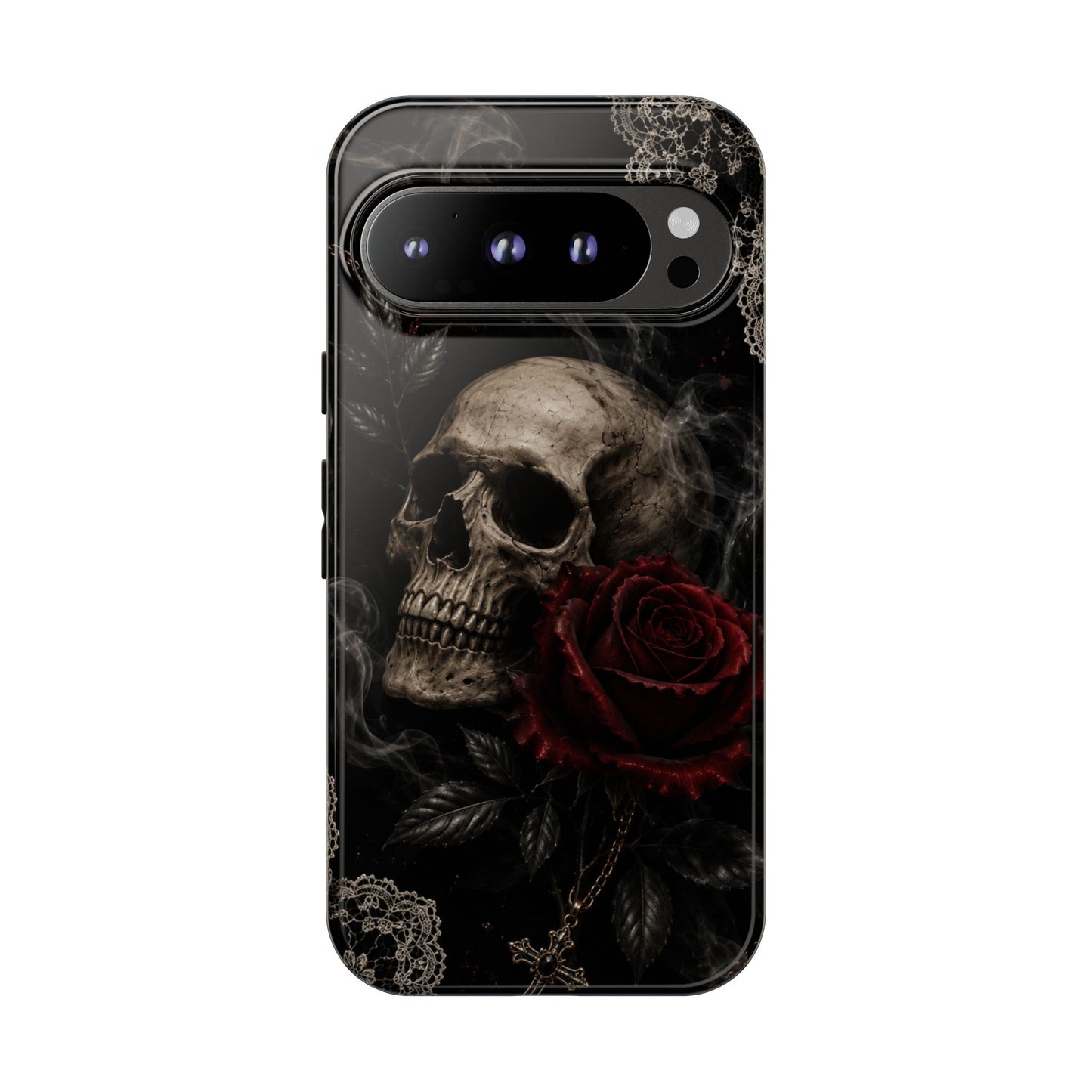 Sunflower Porch Co Skull with Red Rose phone case | Tough Cases