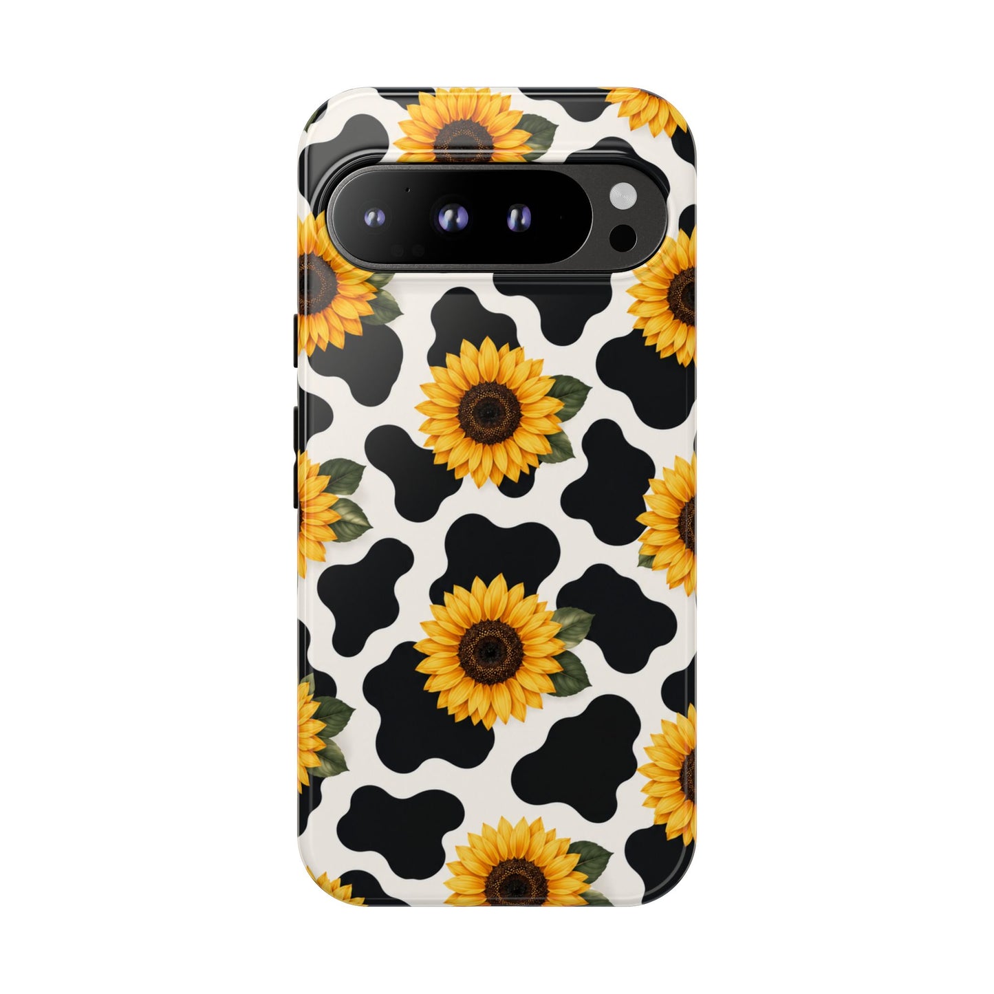 Sunflower Cow Print Tough Case | Phone Case, Floral Farm Animal Pattern