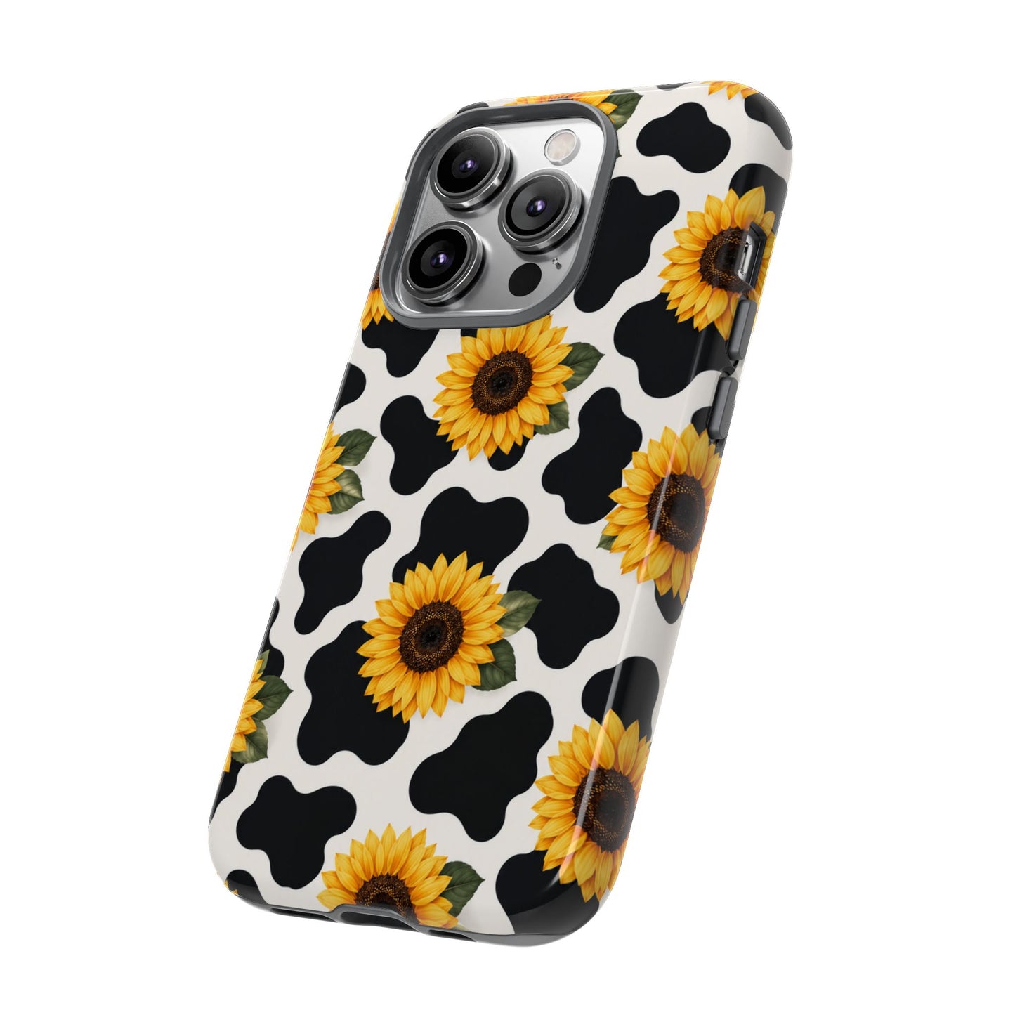 Sunflower Cow Print Tough Case | Phone Case, Floral Farm Animal Pattern