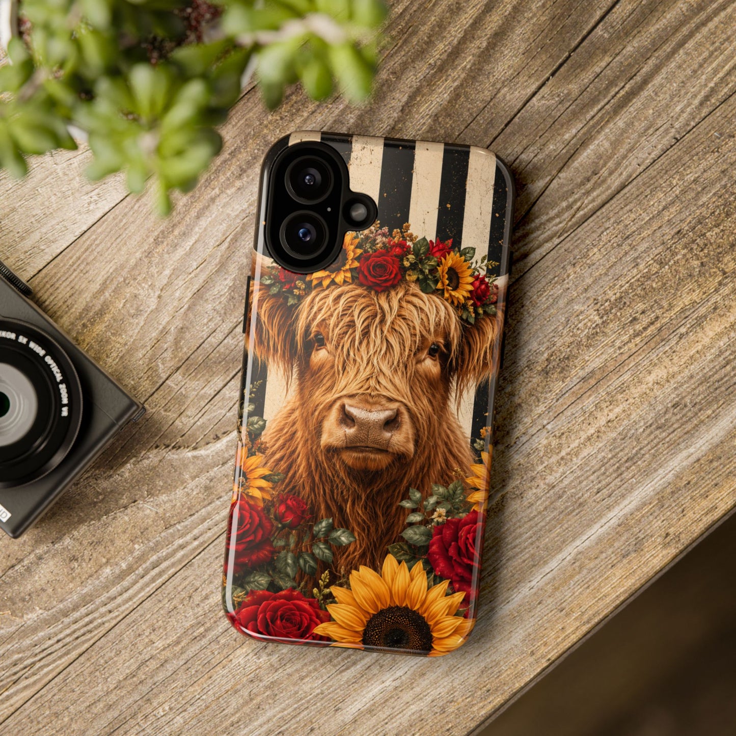 Sunflower Porch Co Highland Cow Floral Crown phone case | Tough Cases