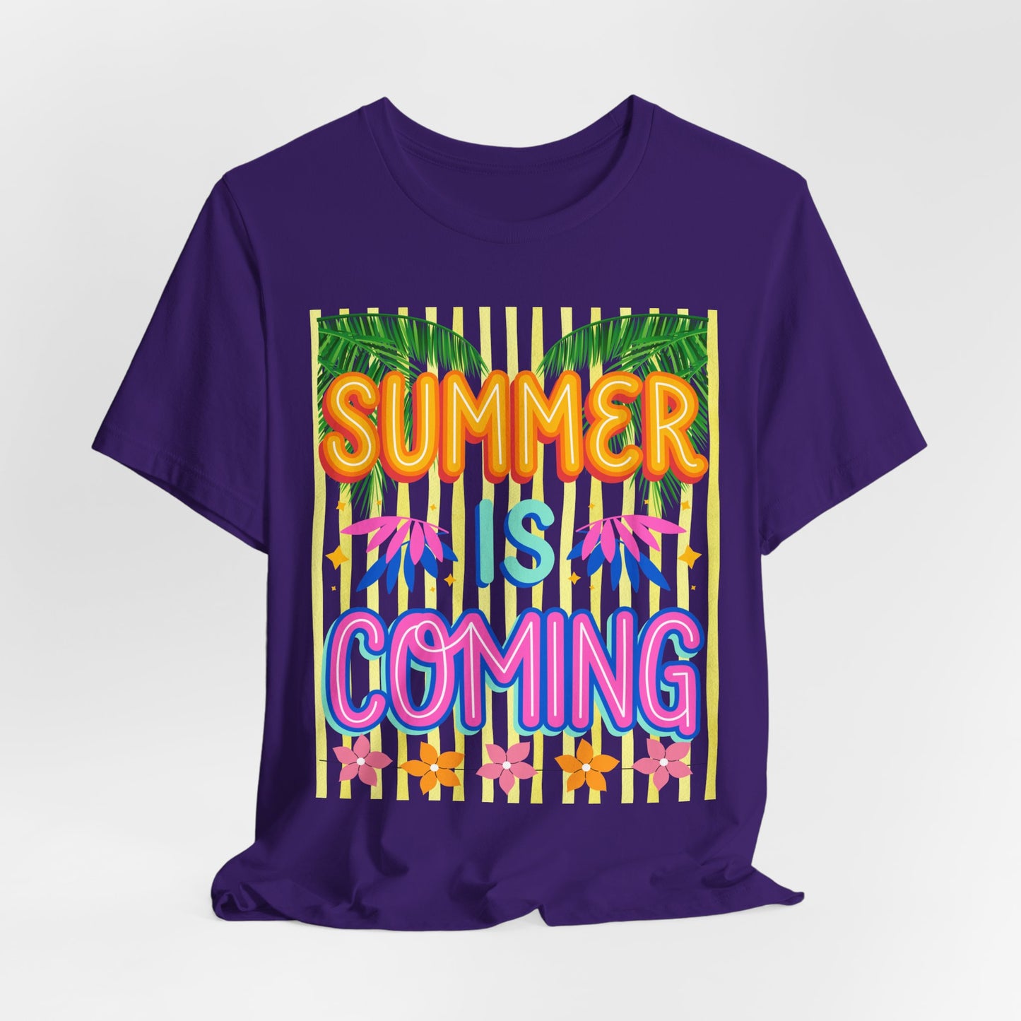 SunflowerPorchCo Summer Is Coming T-Shirt | Tropical Palm Flowers Tee