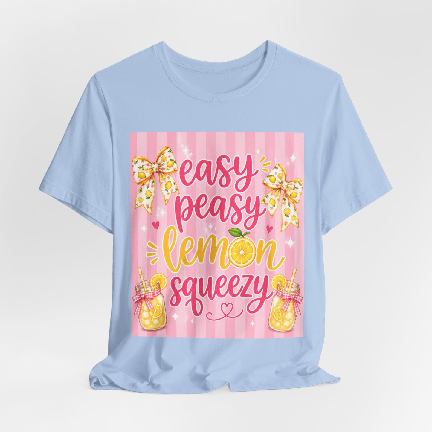 SunflowerPorchCo Easy Peasy Lemon Squeezy T-Shirt | Lemonade Floral Bow Summer Graphic