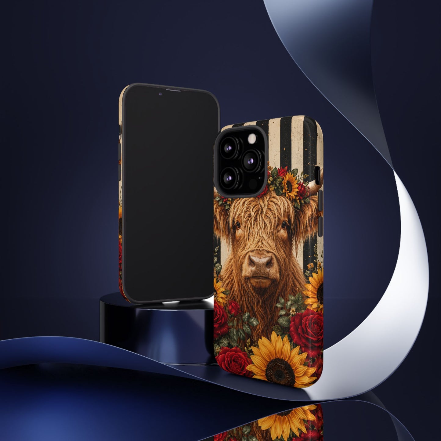 Sunflower Porch Co Highland Cow Floral Crown phone case | Tough Cases
