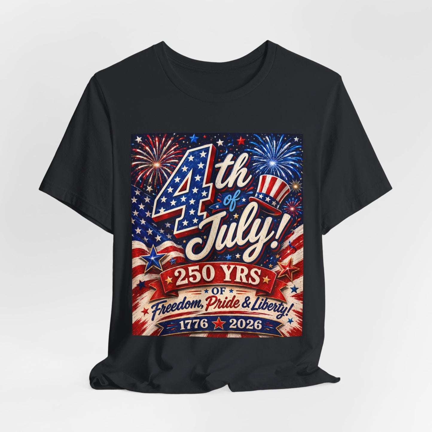 Sunflower Porch Co 4th of July T-Shirt - 250 Years 1776-2026 Fireworks, Freedom, Pride & Liberty Tee