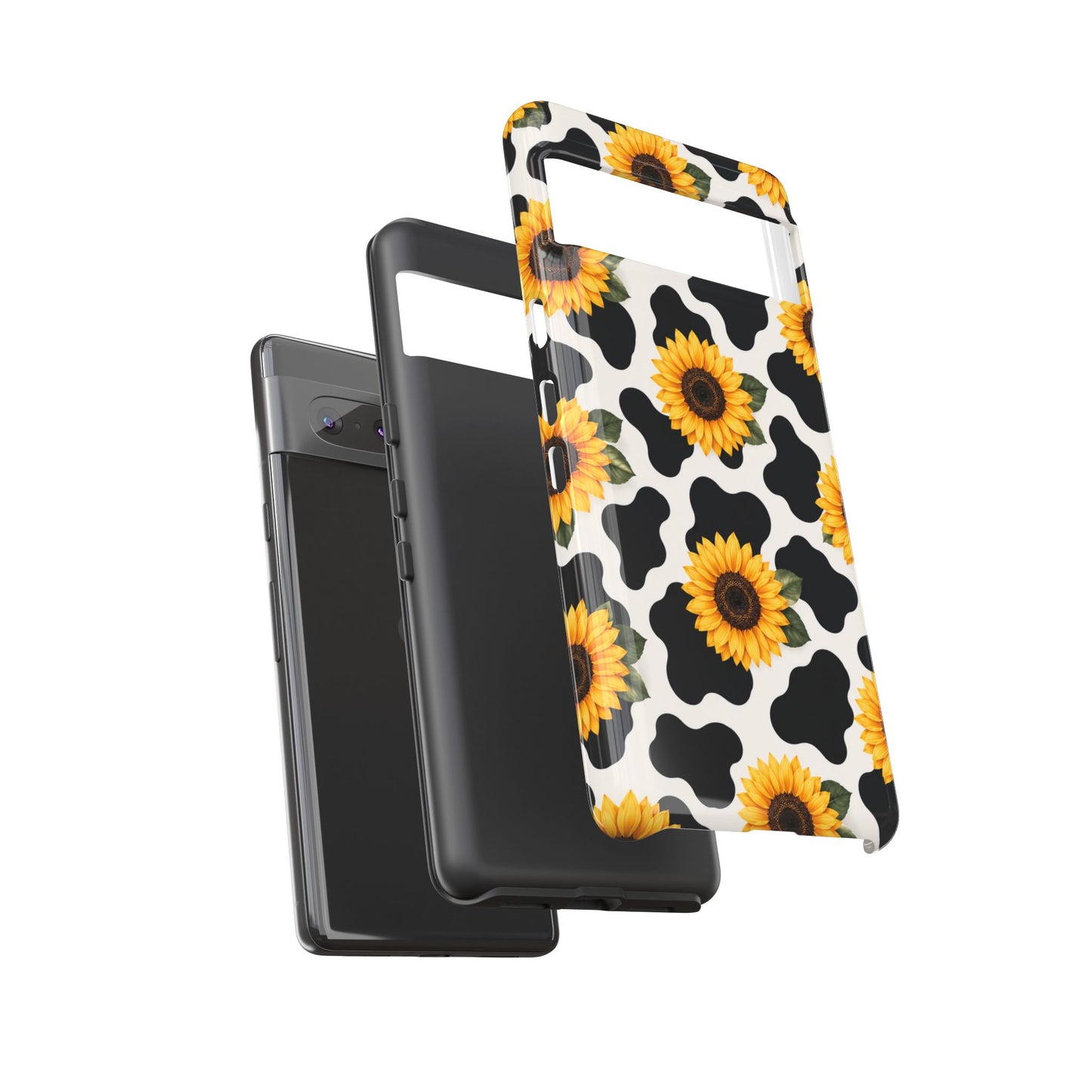 Sunflower Cow Print Tough Case | Phone Case, Floral Farm Animal Pattern