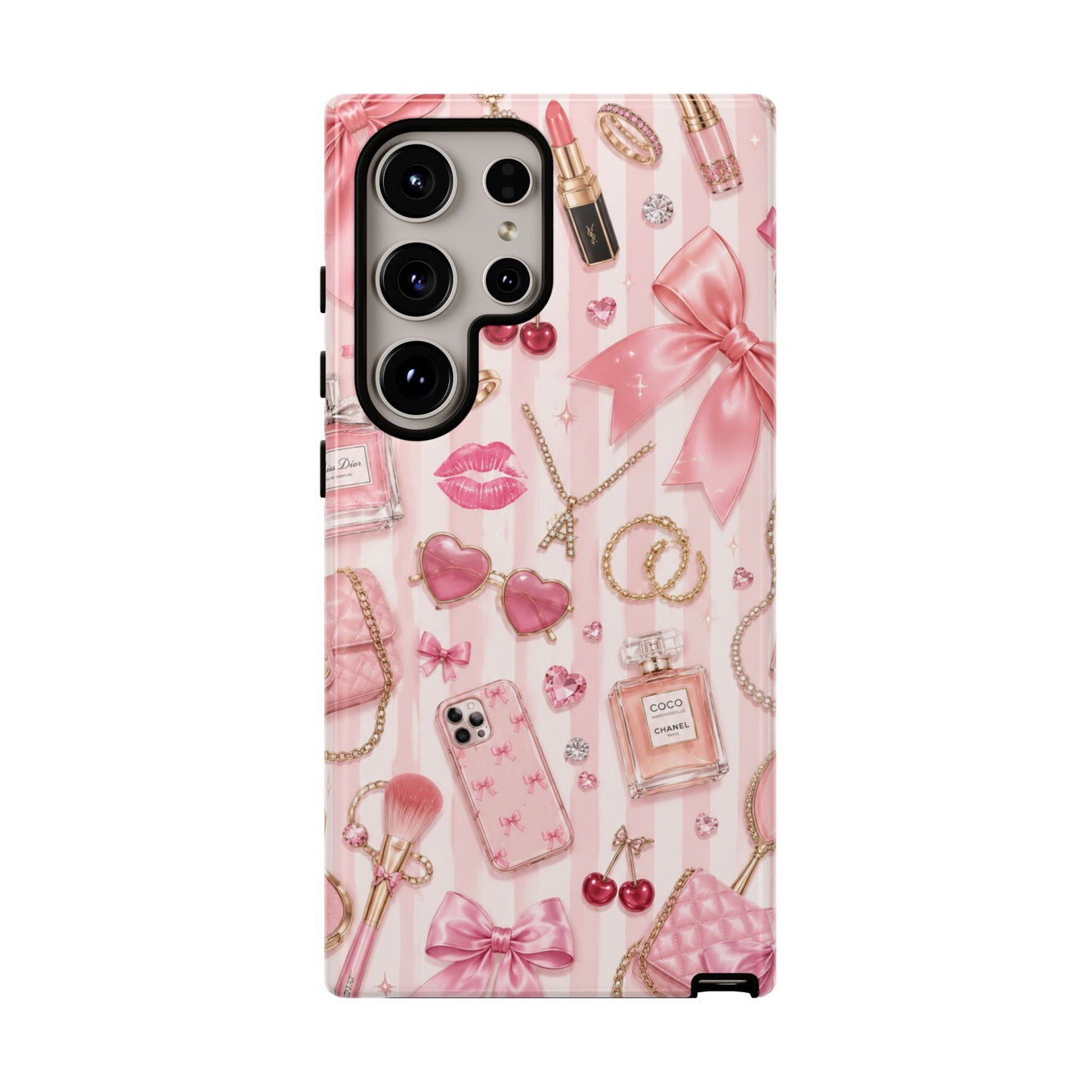 Pink Glam Pattern phone case | Makeup, bows, perfume, lipstick design