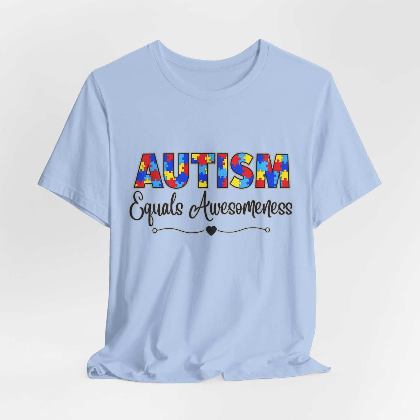 SunflowerPorchCo Autism Equals Awesomeness T-Shirt | Puzzle Heart Autism Awareness Tee
