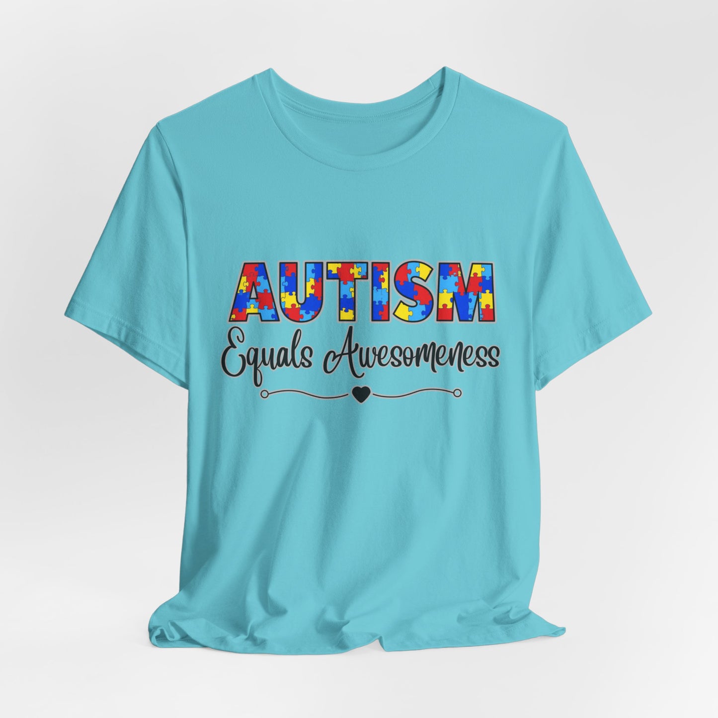 SunflowerPorchCo Autism Equals Awesomeness T-Shirt | Puzzle Heart Autism Awareness Tee