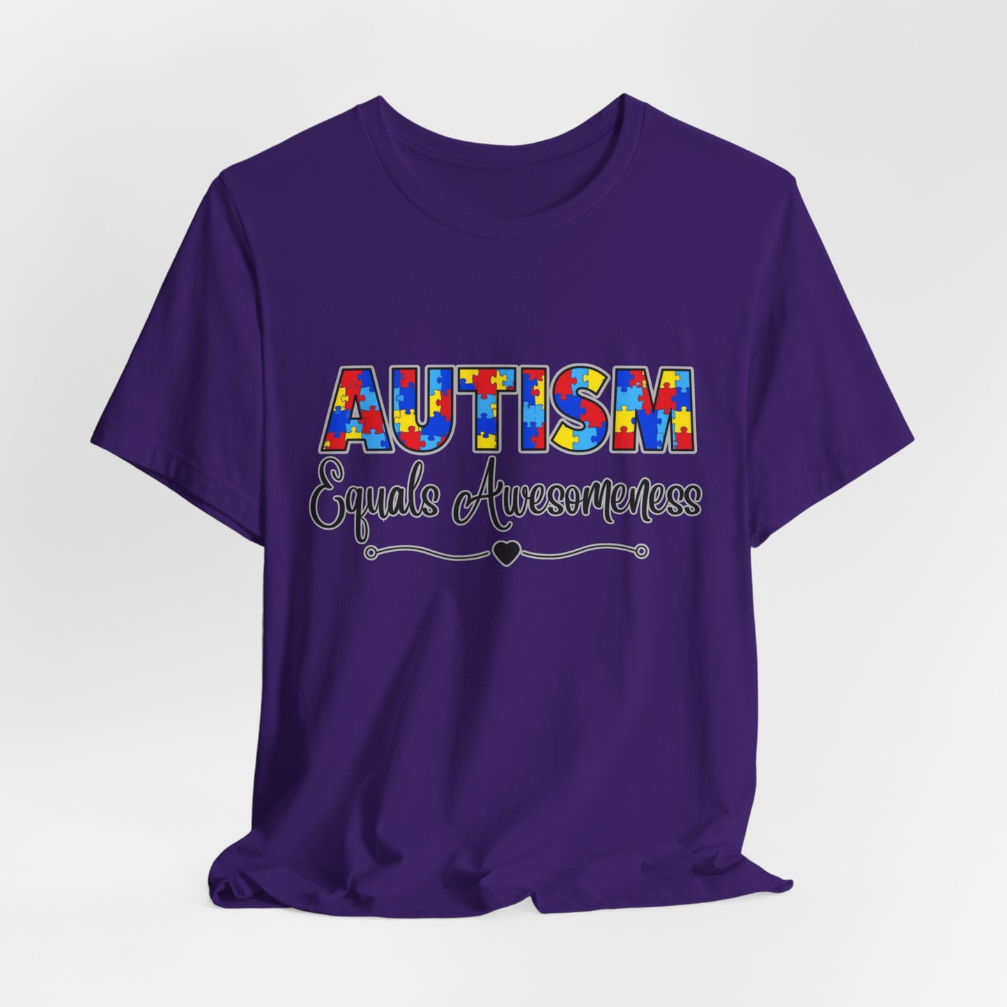 SunflowerPorchCo Autism Equals Awesomeness T-Shirt | Puzzle Heart Autism Awareness Tee