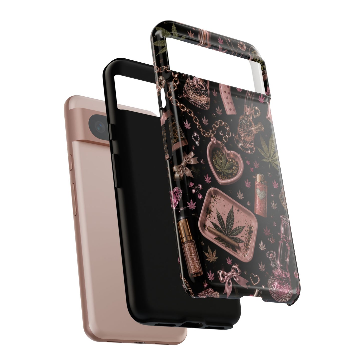 Sunflower Porch Co Pink Cannabis Pattern Tough Case | Weed Leaf Phone Case, Grinder & Lighter Design