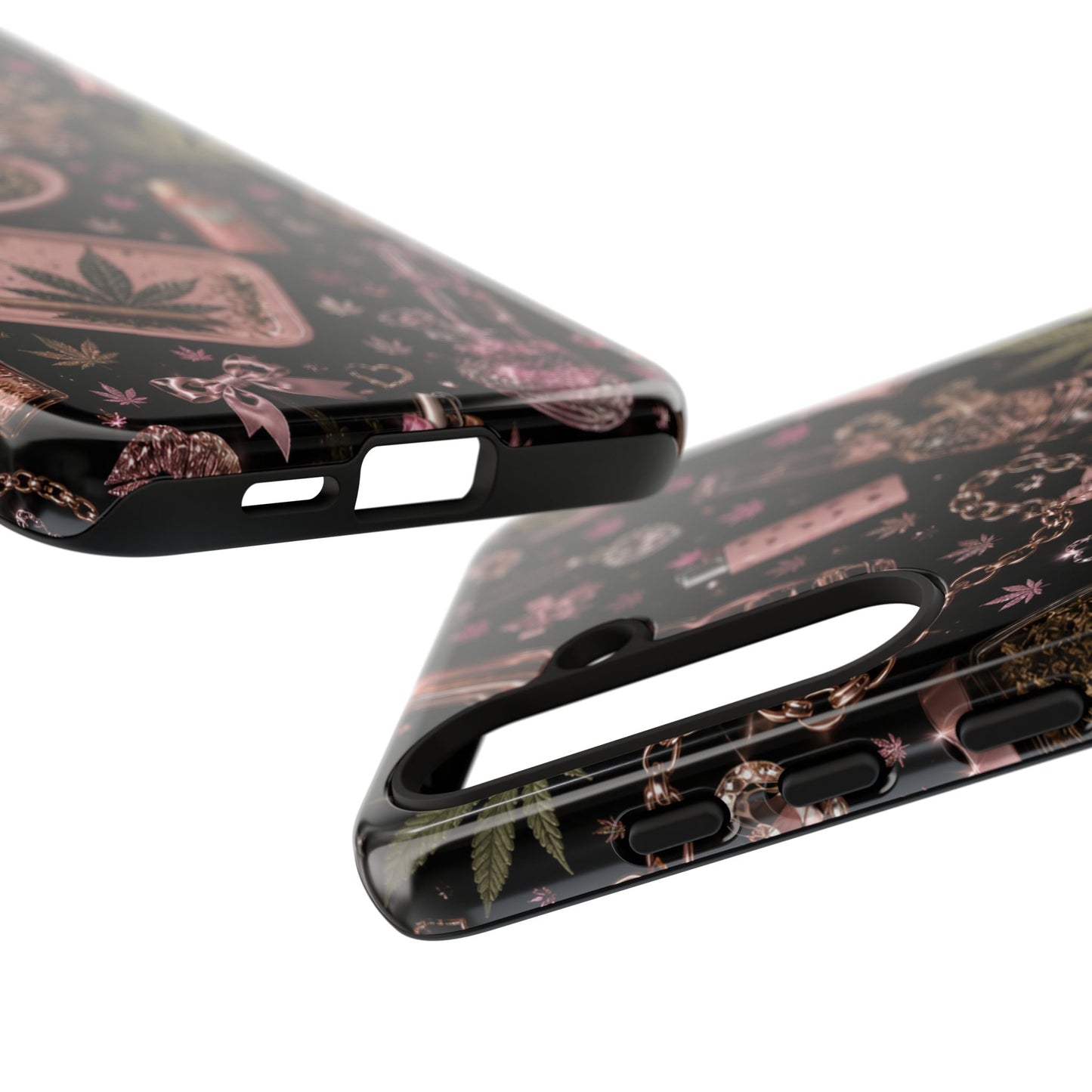 Sunflower Porch Co Pink Cannabis Pattern Tough Case | Weed Leaf Phone Case, Grinder & Lighter Design