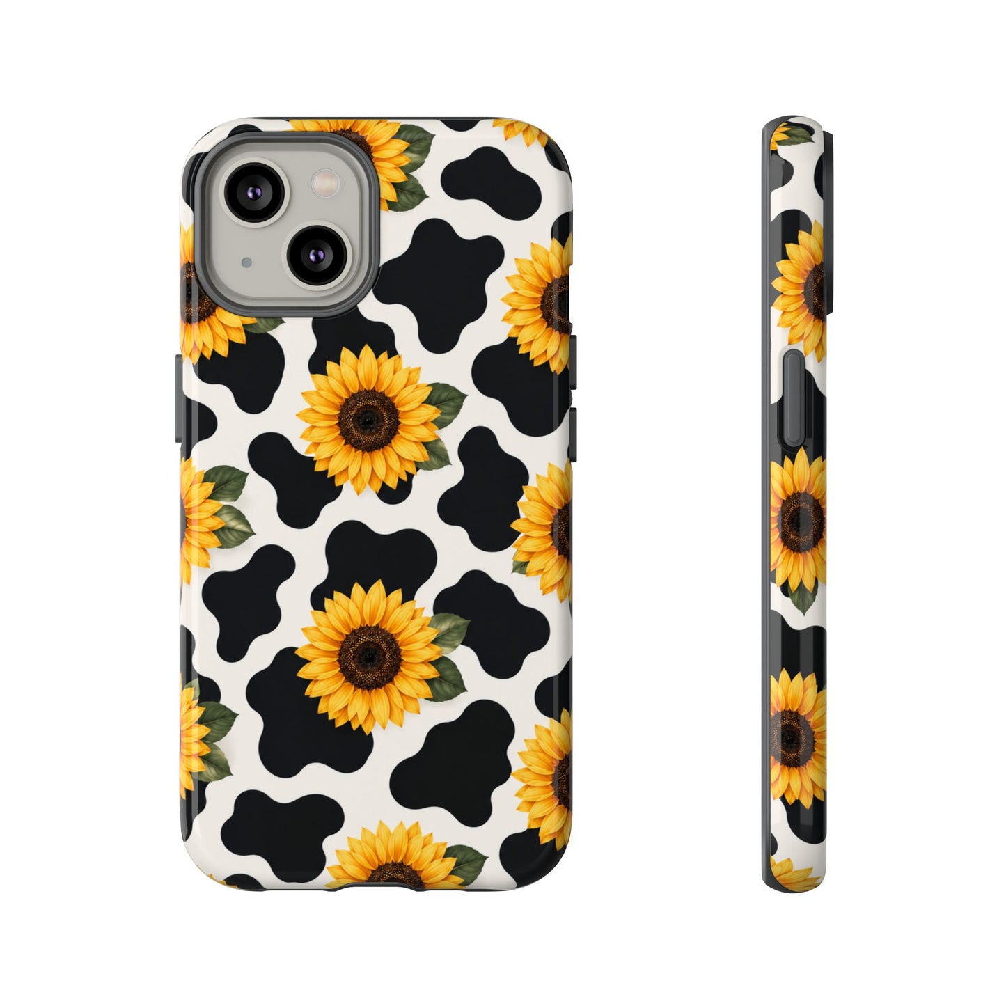 Sunflower Cow Print Tough Case | Phone Case, Floral Farm Animal Pattern