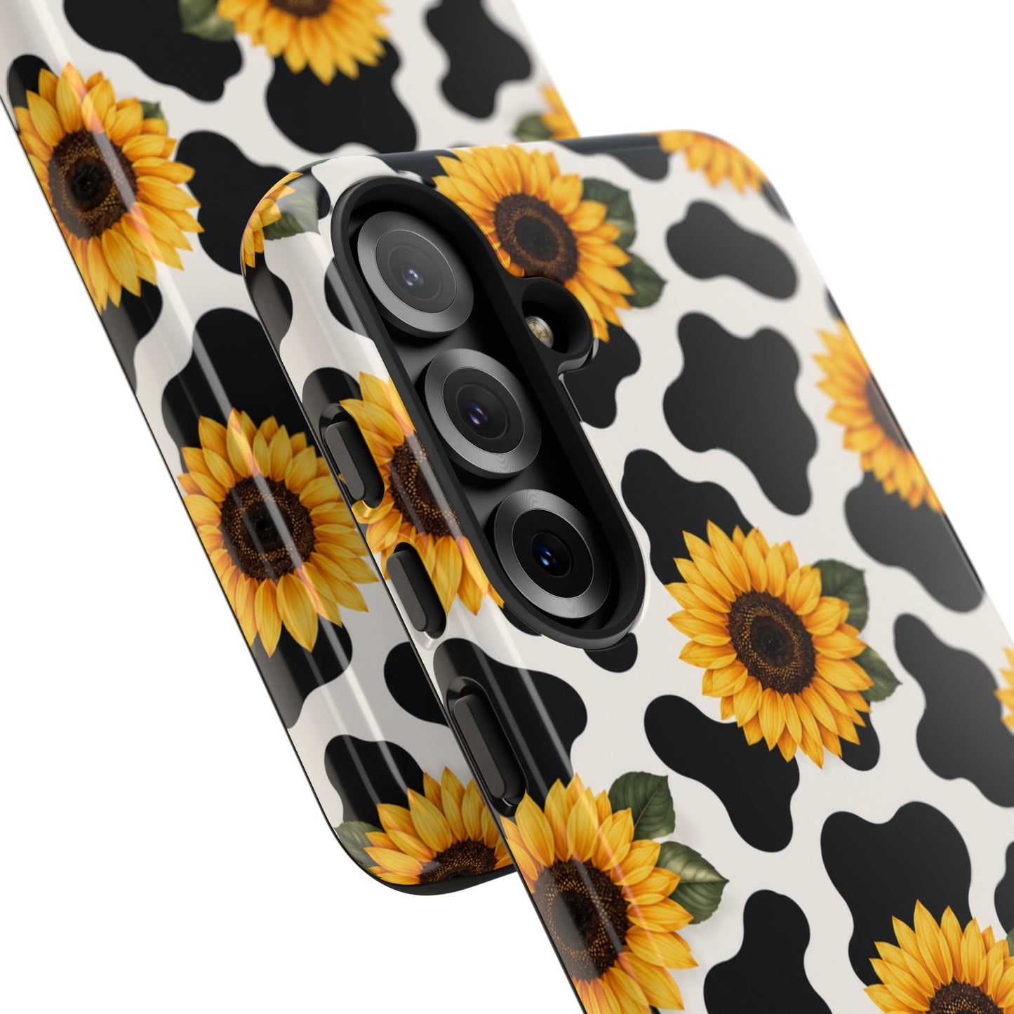 Sunflower Cow Print Tough Case | Phone Case, Floral Farm Animal Pattern