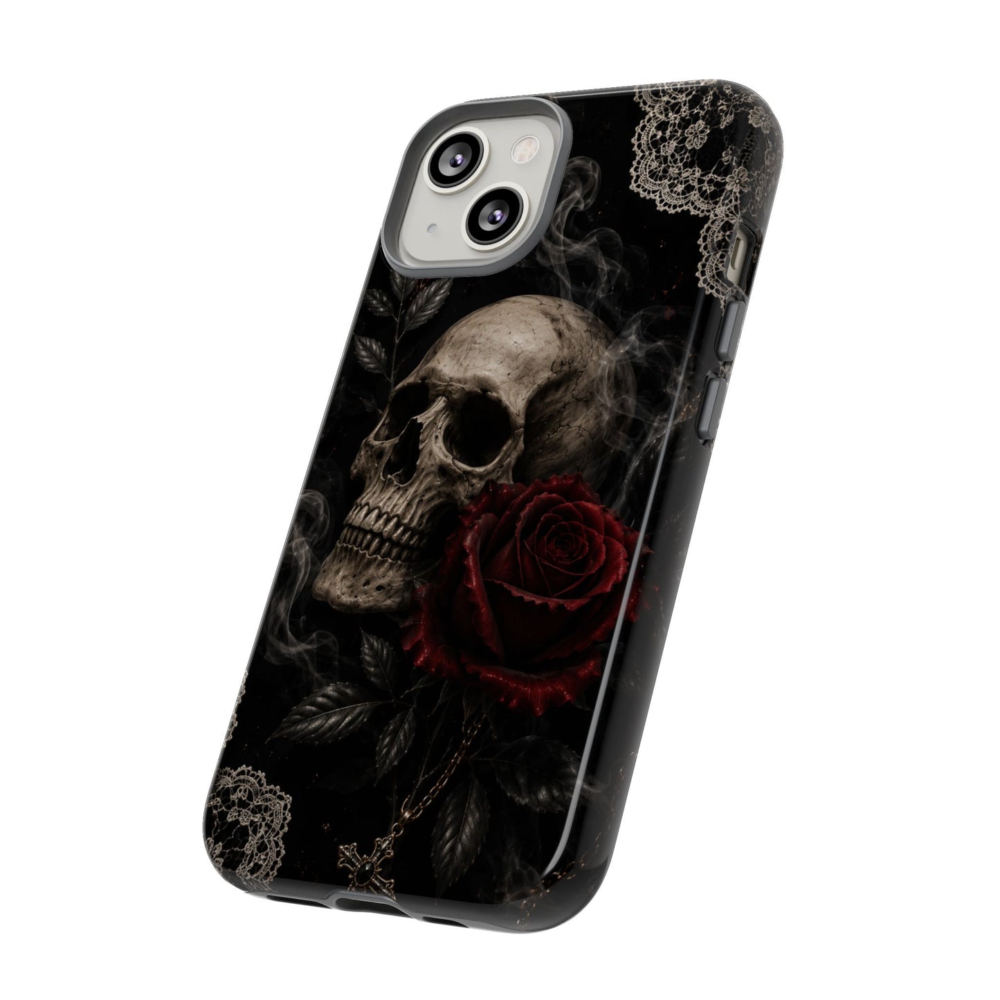 Sunflower Porch Co Skull with Red Rose phone case | Tough Cases