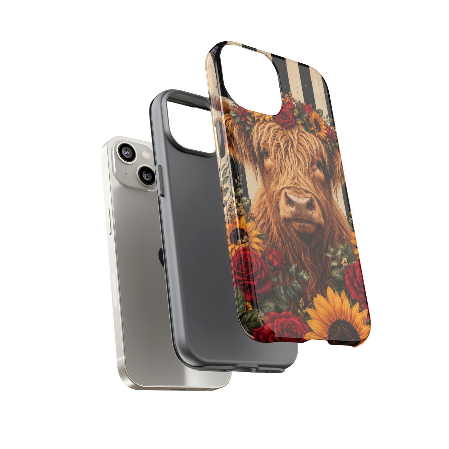 Sunflower Porch Co Highland Cow Floral Crown phone case | Tough Cases