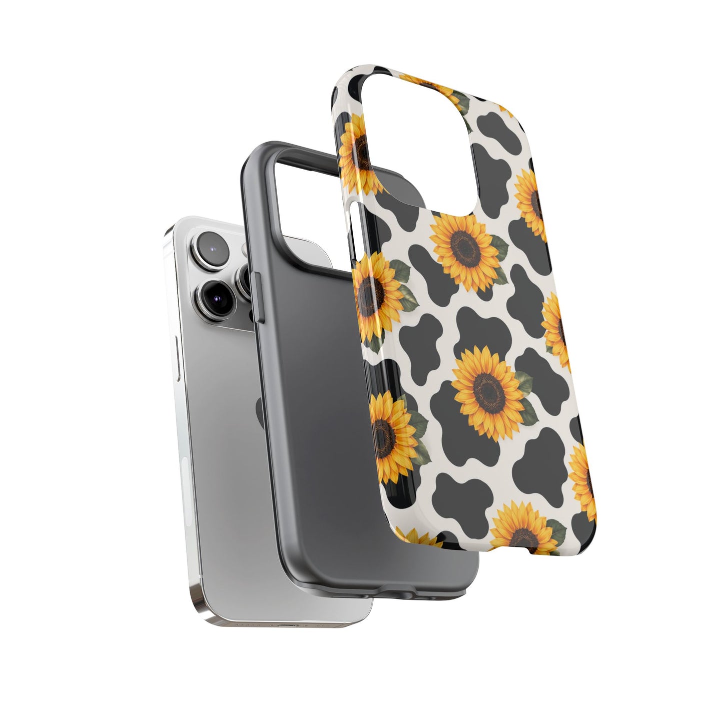 Sunflower Cow Print Tough Case | Phone Case, Floral Farm Animal Pattern