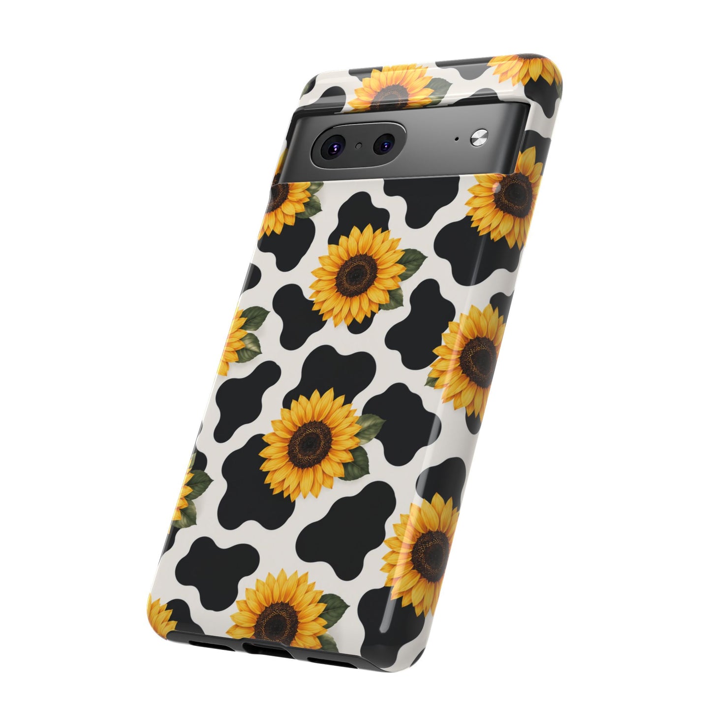 Sunflower Cow Print Tough Case | Phone Case, Floral Farm Animal Pattern