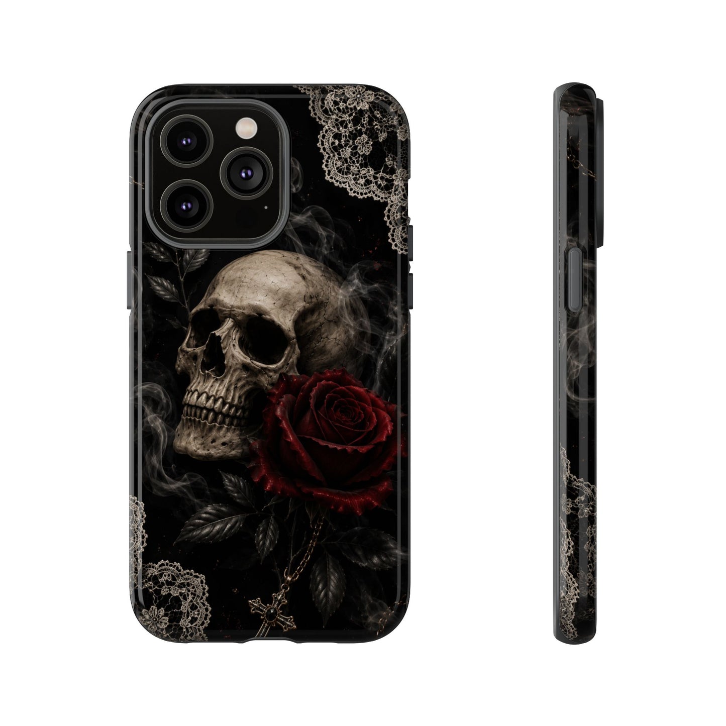 Sunflower Porch Co Skull with Red Rose phone case | Tough Cases