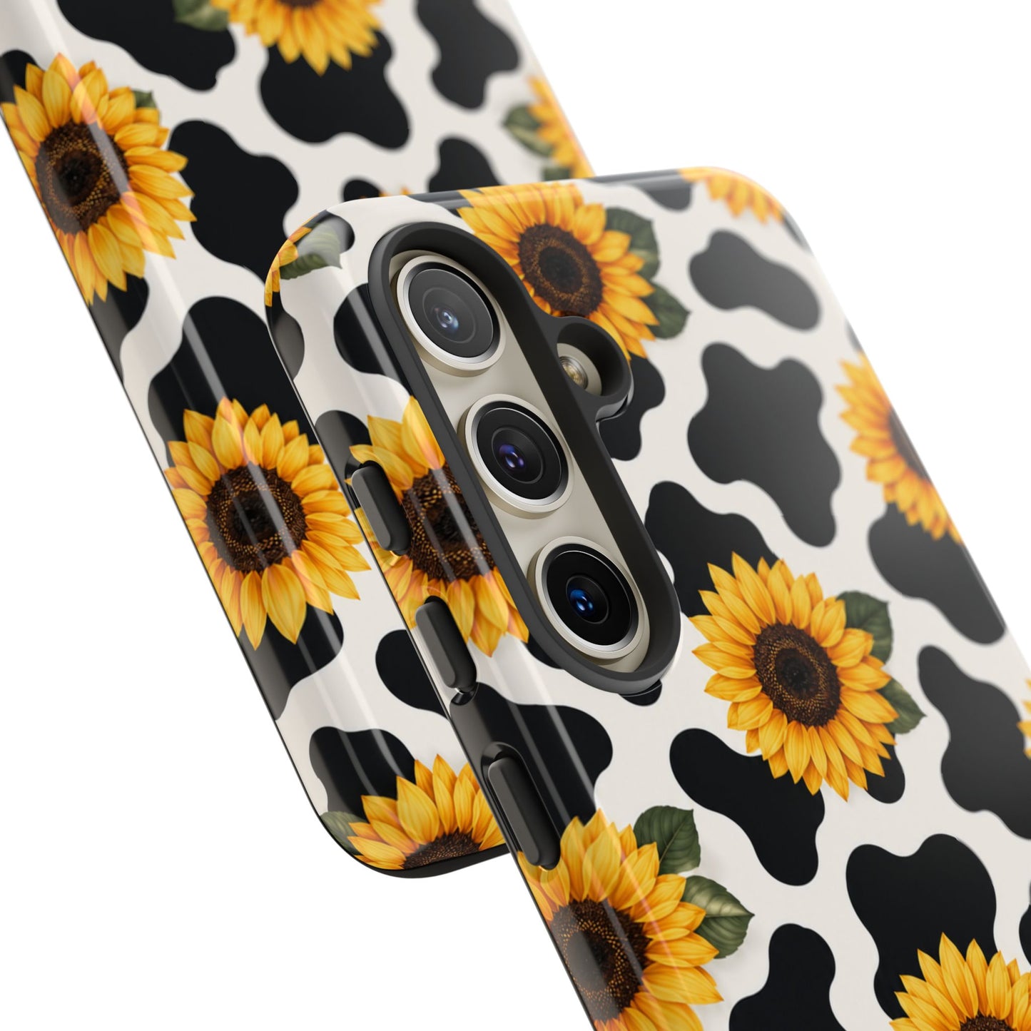 Sunflower Cow Print Tough Case | Phone Case, Floral Farm Animal Pattern