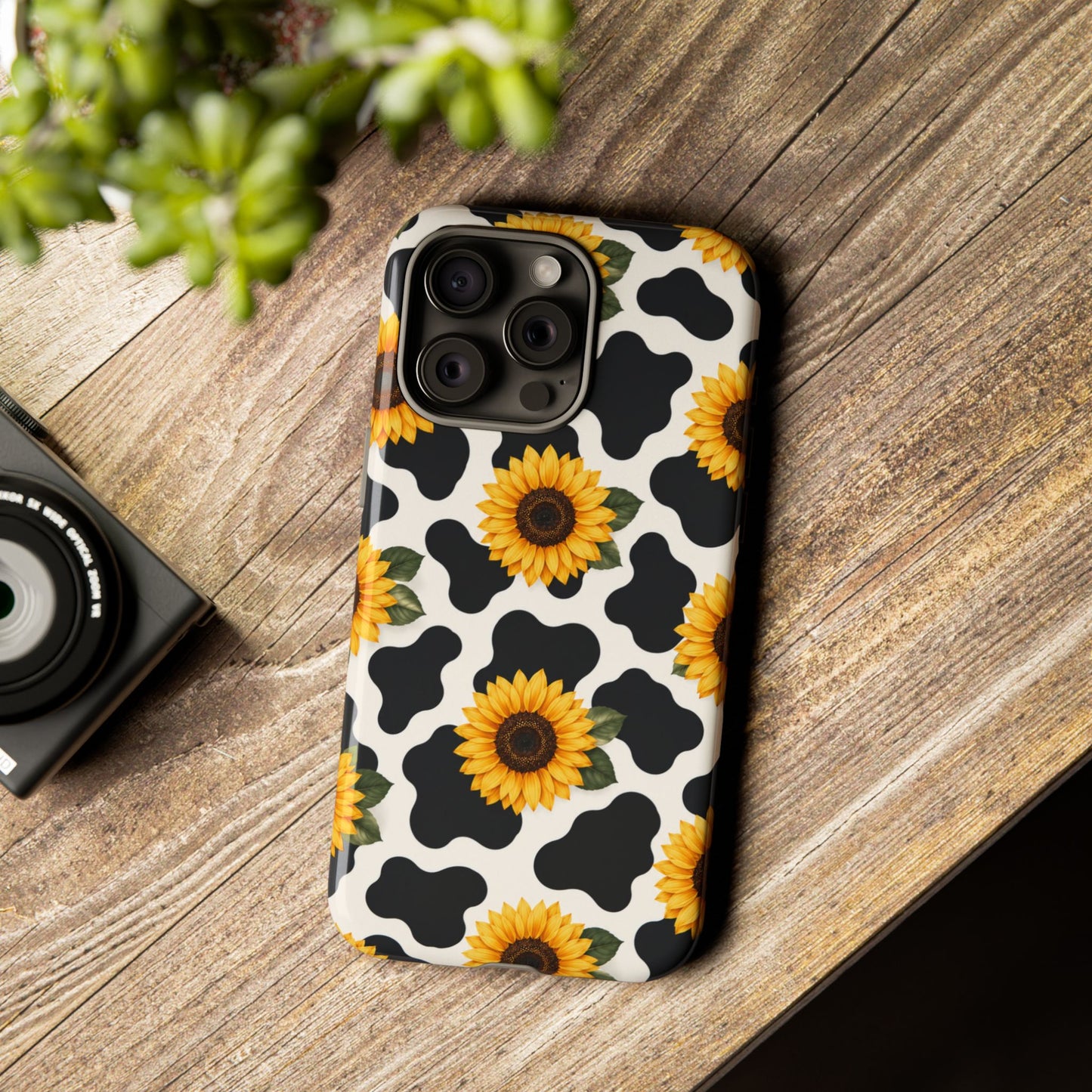 Sunflower Cow Print Tough Case | Phone Case, Floral Farm Animal Pattern