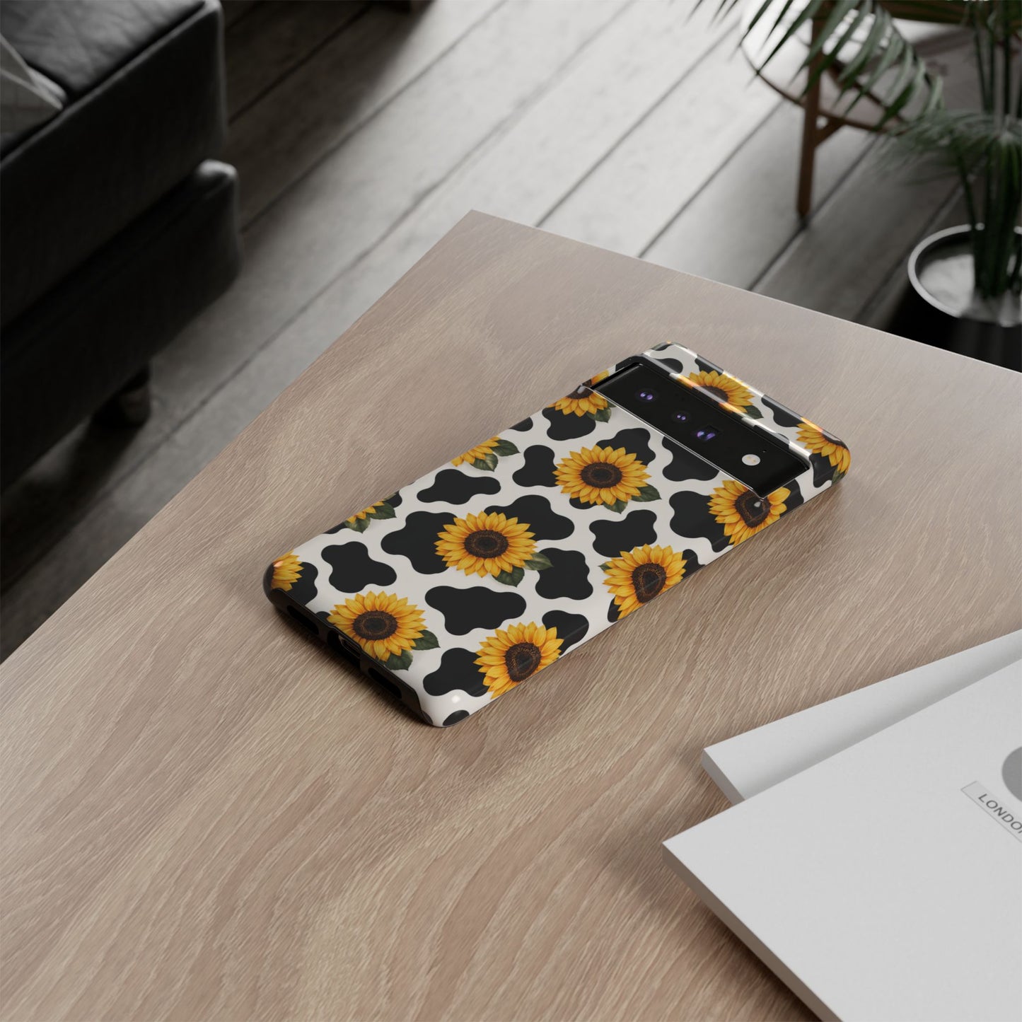 Sunflower Cow Print Tough Case | Phone Case, Floral Farm Animal Pattern