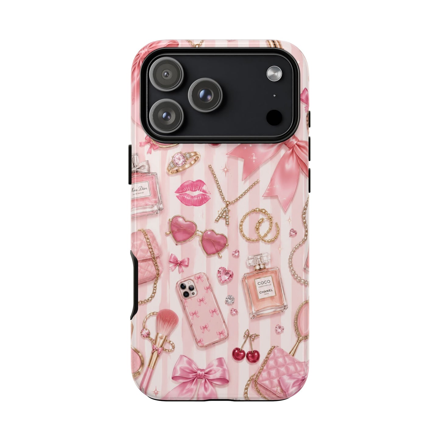 Pink Glam Pattern phone case | Makeup, bows, perfume, lipstick design