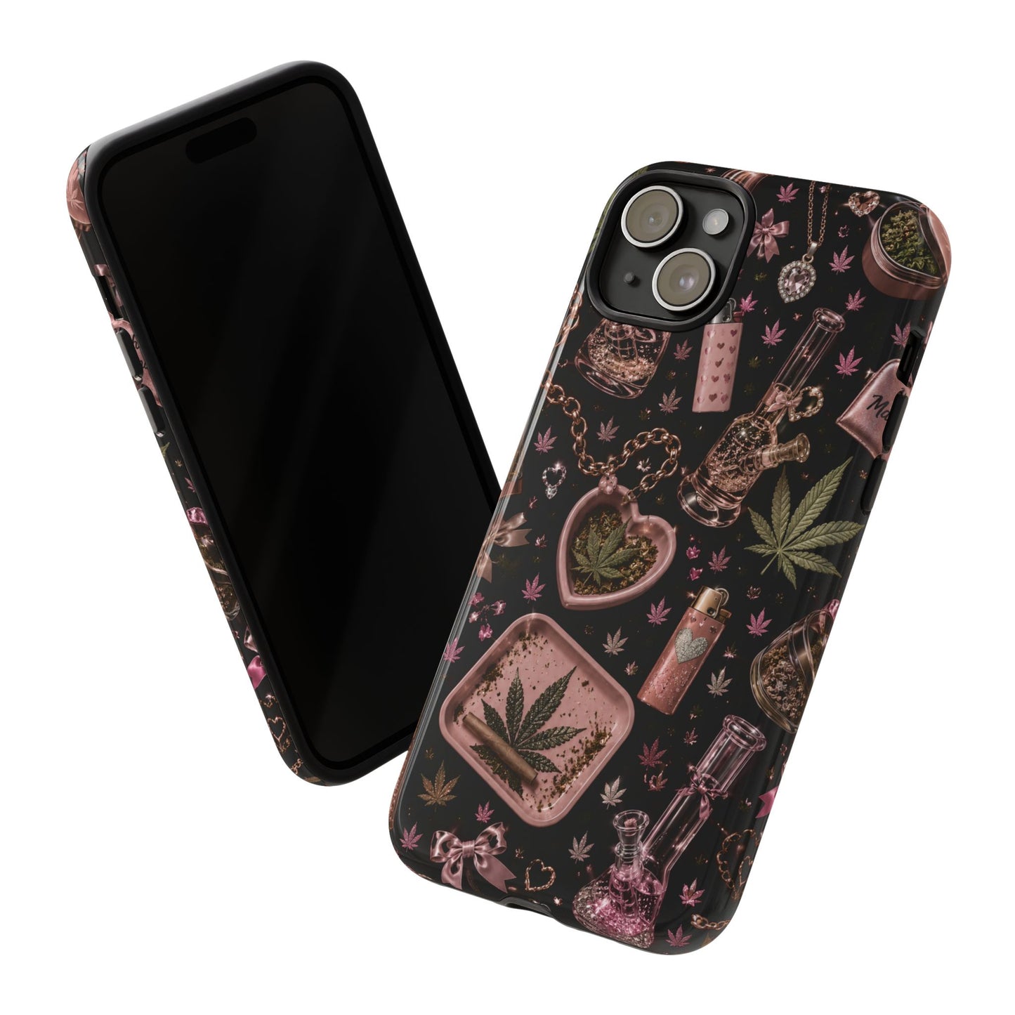 Sunflower Porch Co Pink Cannabis Pattern Tough Case | Weed Leaf Phone Case, Grinder & Lighter Design