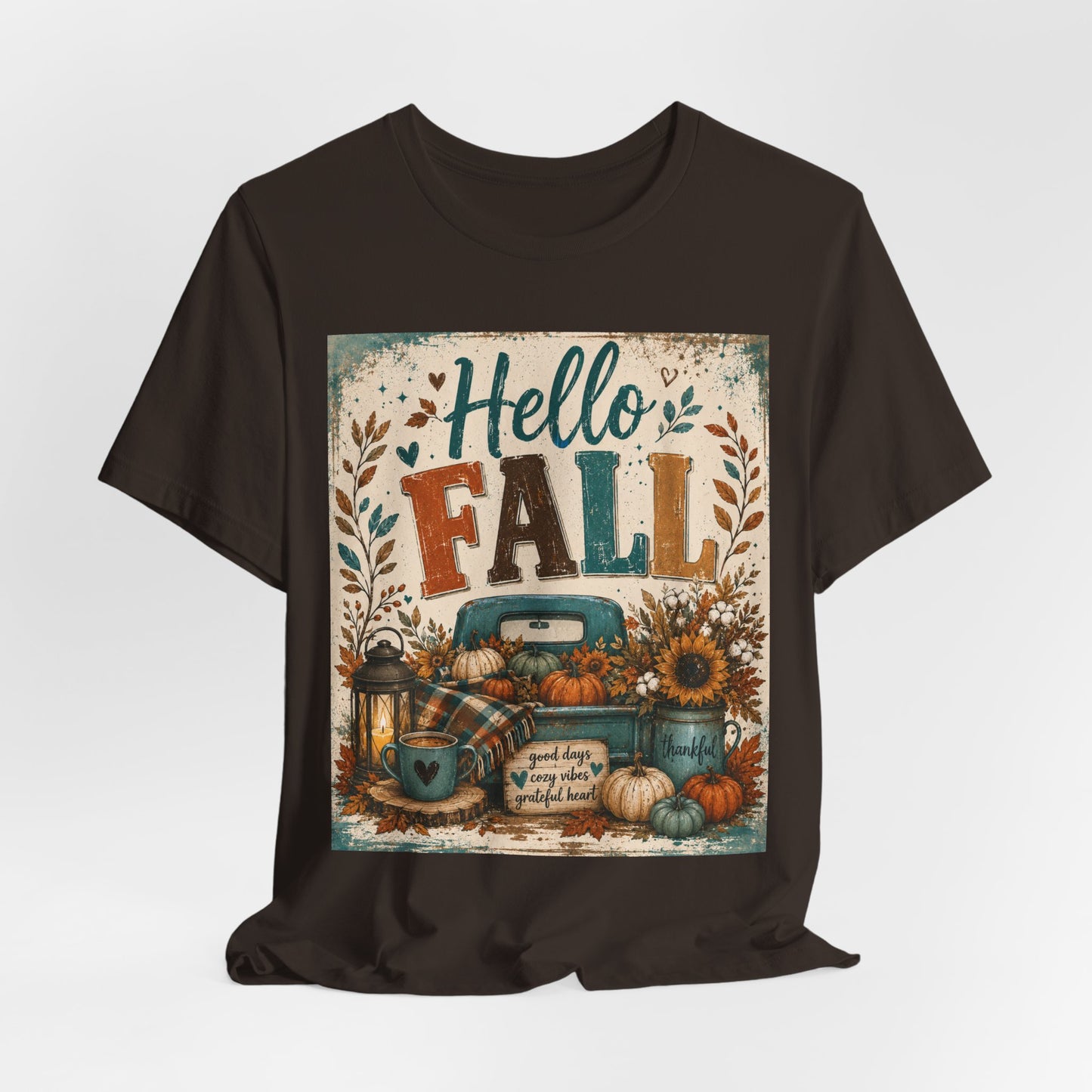 Sunflower Porch Co Hello Fall Truck Tee | Pumpkin, Sunflower, Rustic Autumn Design