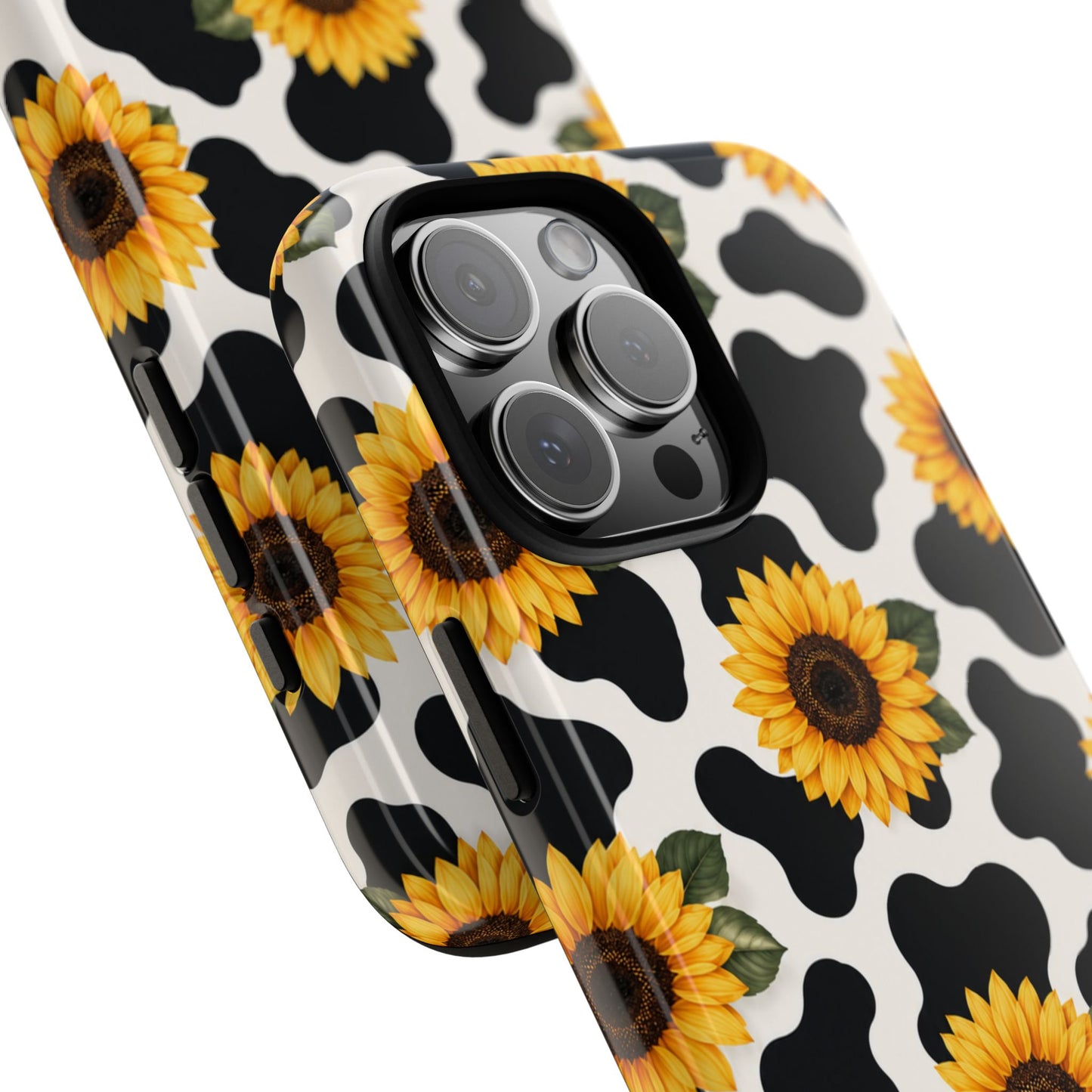 Sunflower Cow Print Tough Case | Phone Case, Floral Farm Animal Pattern