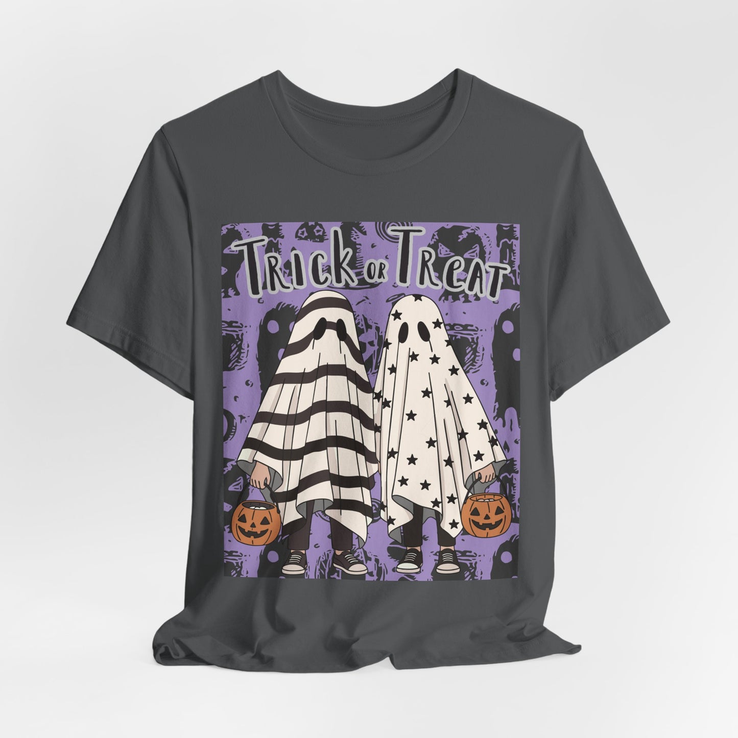 SunflowerPorchCo Trick or Treat Ghost Kids Halloween T-Shirt | Pumpkin Costume Tee
