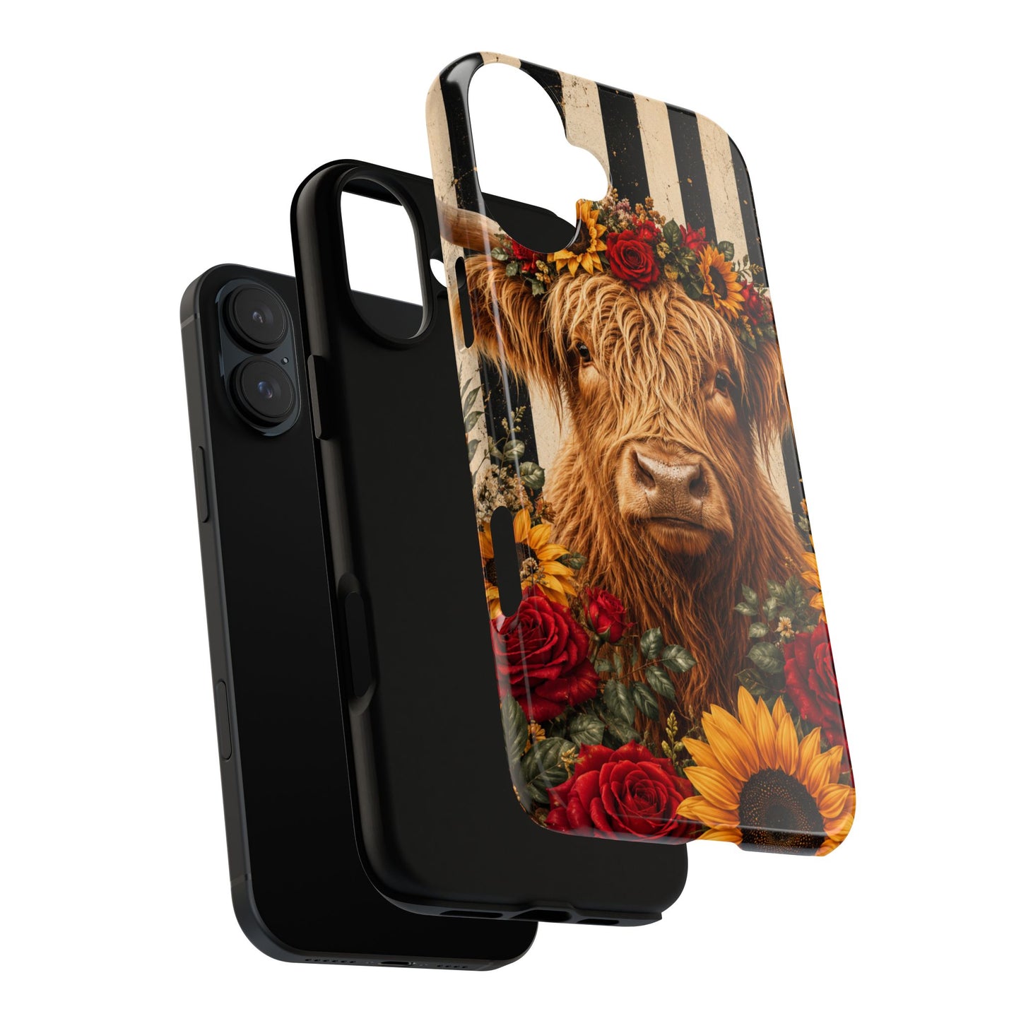Sunflower Porch Co Highland Cow Floral Crown phone case | Tough Cases