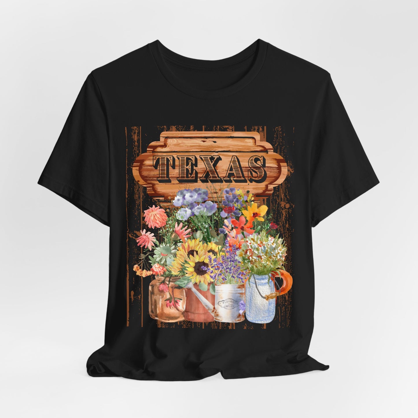 SunflowerPorchCo Texas Rustic Floral Sign T-Shirt | Sunflowers, Wildflowers, Vintage Wood