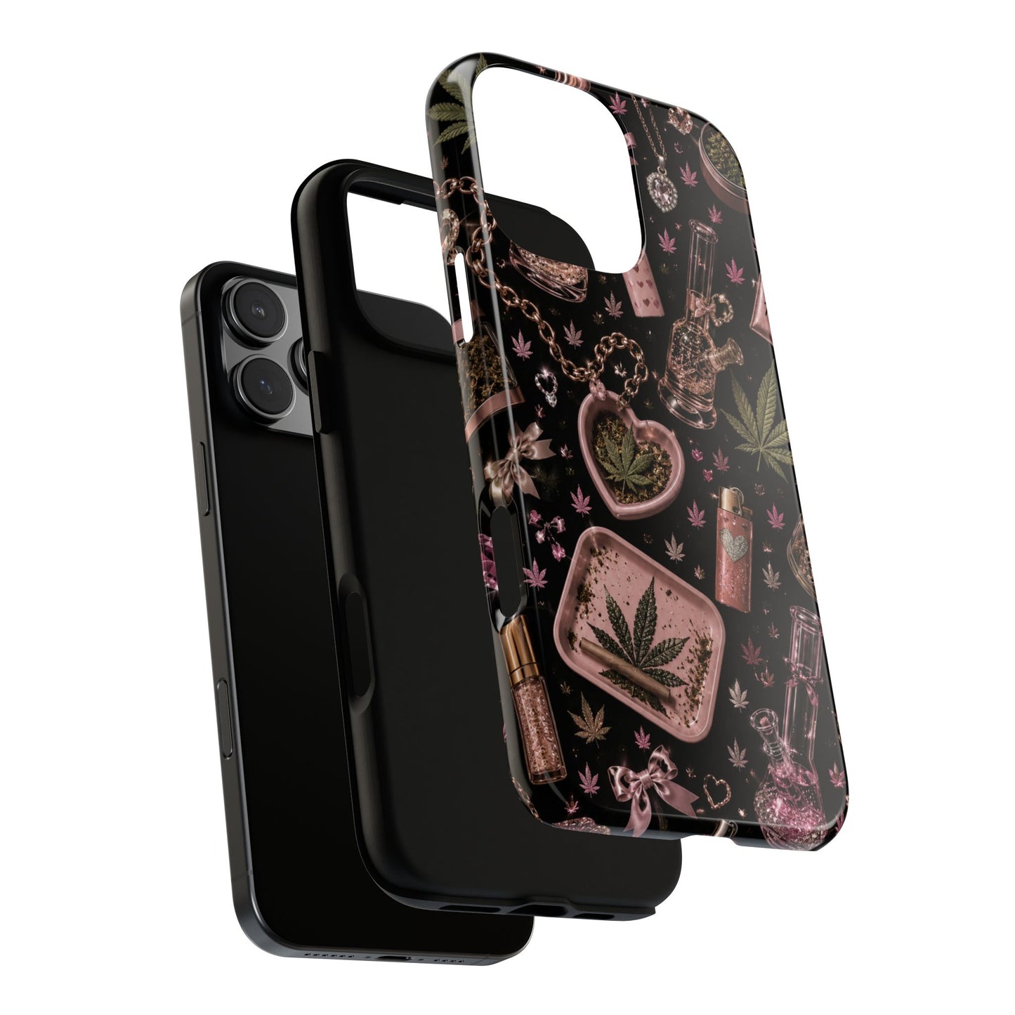 Sunflower Porch Co Pink Cannabis Pattern Tough Case | Weed Leaf Phone Case, Grinder & Lighter Design