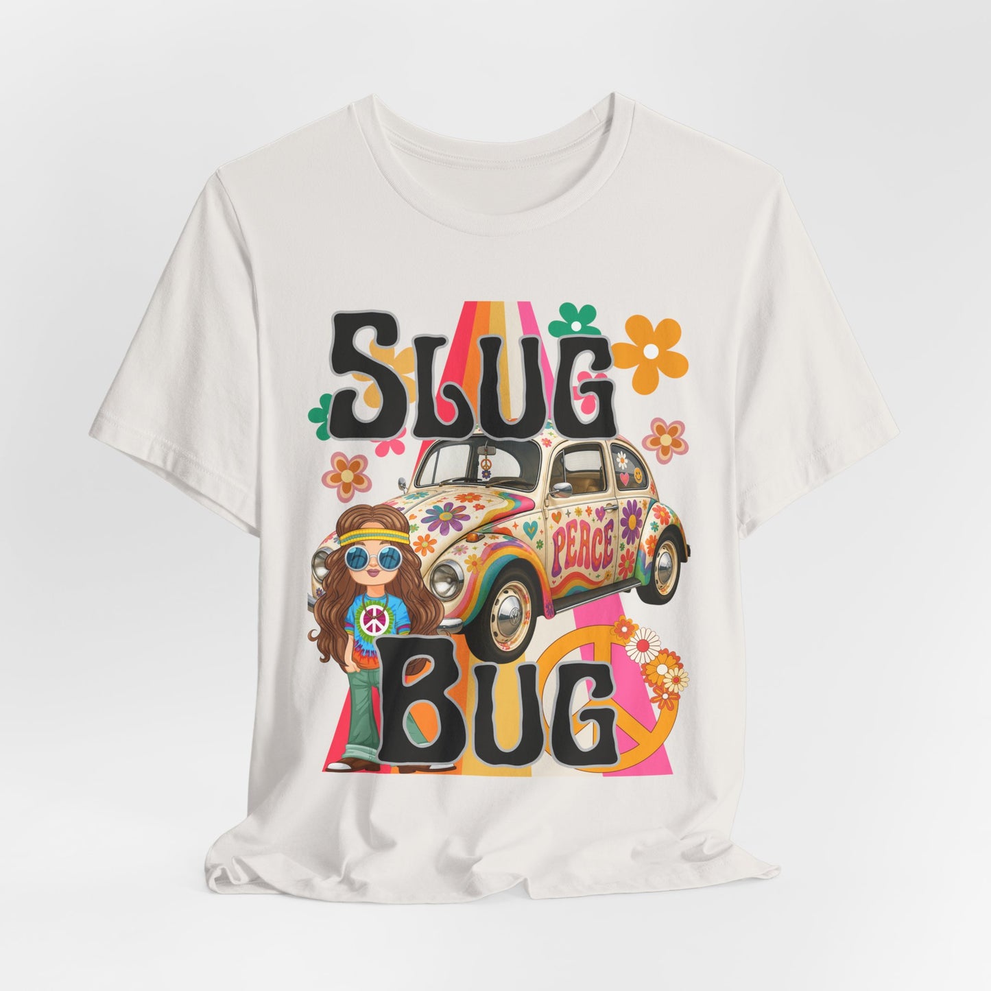 SunflowerPorchCo Hippie Peace Beetle Slug Bug Tee | Retro VW Bug, Flower Power Design