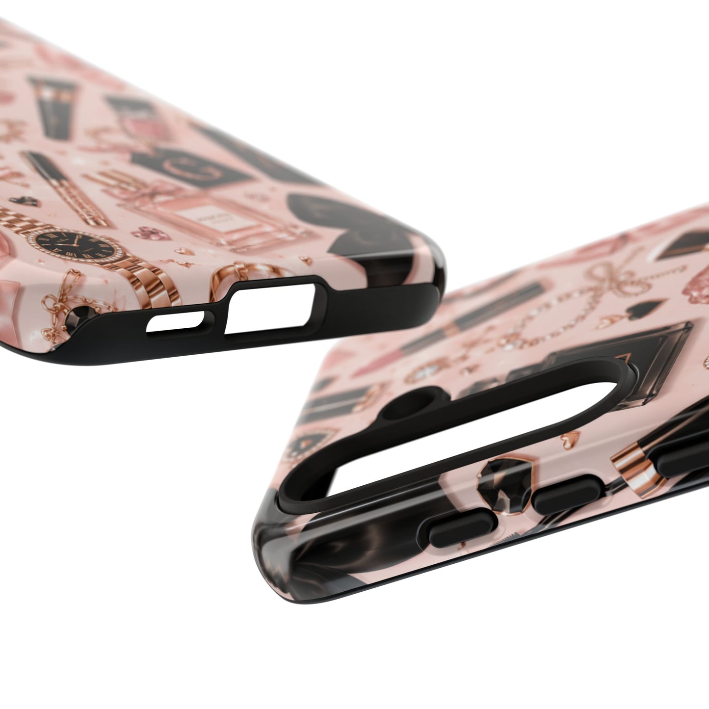 Sunflower Porch Co Glam Makeup Pattern Phone Case | Rose Gold Cosmetics, Perfume, Lipstick
