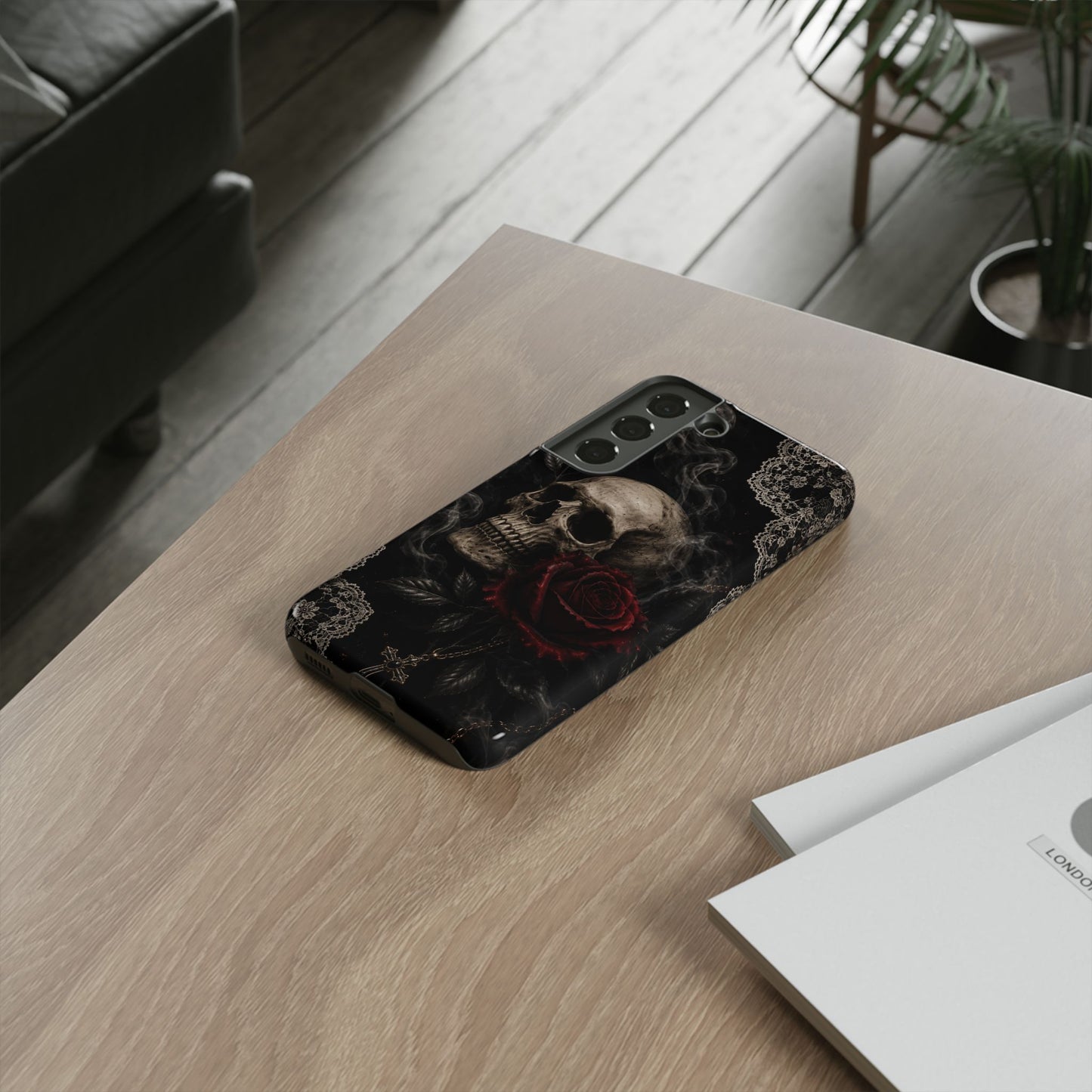 Sunflower Porch Co Skull with Red Rose phone case | Tough Cases